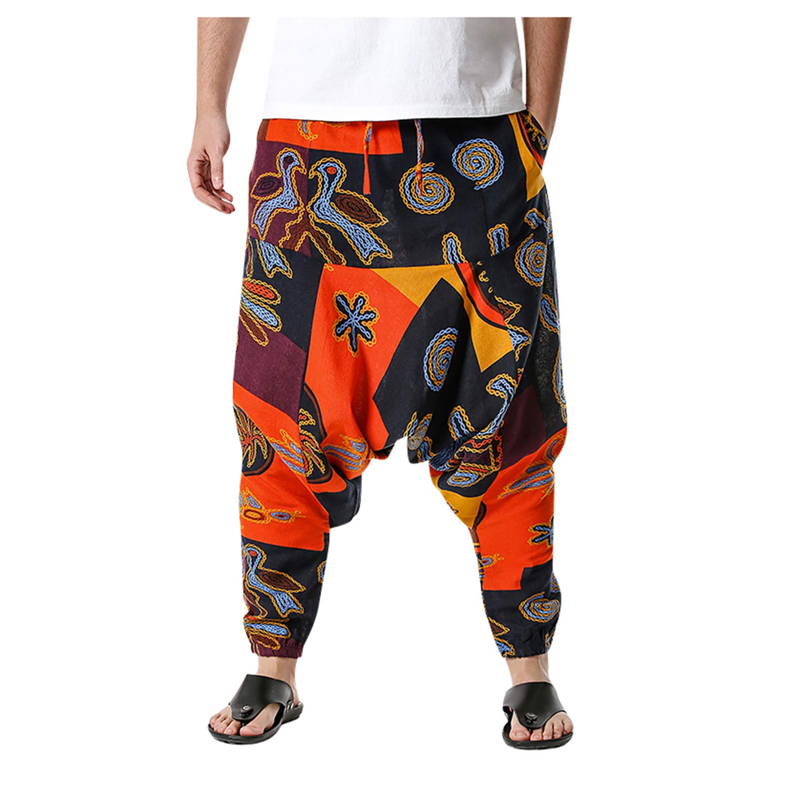 Elastic Casual Home Pants - Lightweight Cotton-Linen Loose Fit Men's Trousers for Lounge & Hip Hop Style | Perfect for Relaxing at Home, Yoga, and Streetwear Fashion