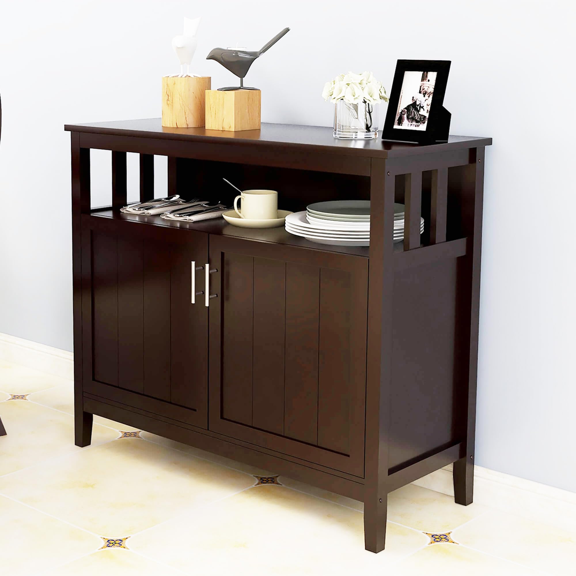 Modern Kitchen Storage Sideboard Buffet Cabinet with 2 Doors & Adjustable Shelves - Solid Wood Console Table for Dining Room, Living Room or Restaurant (Brown) | Perfect for Home Organization, Entertaining Guests & Small Business Storage Solutions