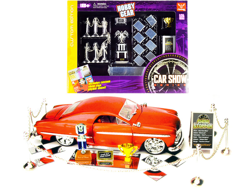 Phoenix Toys 1/24 Scale Model Car Trophy & Accessories Set - Perfect for Car Shows, Competitions & Collector Displays
