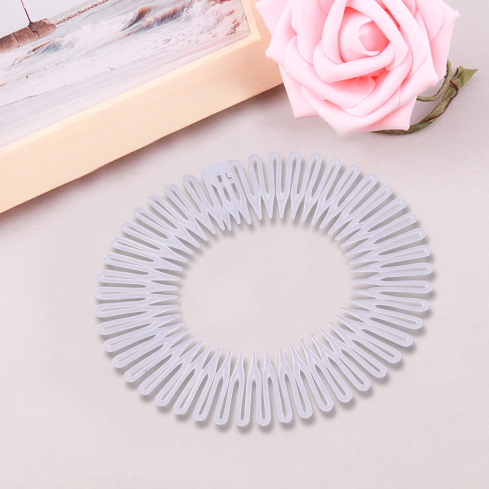 AEGYPIUS 6 Pack Plastic Flexi Comb Headbands for Women - Stretchable Full Circle Hairbands with Teeth (Transparent, White, One Size) - Perfect for Workouts, Yoga, Sports & Everyday Hairstyling