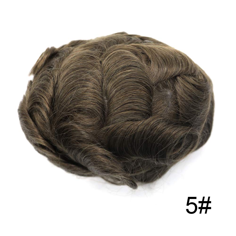 Premium Swiss Lace Toupee for Men - 8x10 Human Hair Replacement System (Medium Light Brown #5, 110% Density) - Natural Looking Hairpiece for Thinning Hair & Baldness Cover - Perfect for Daily Wear, Special Occasions & Confidence Boost