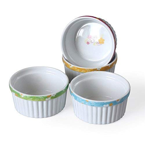 4-Pack 6 oz Porcelain Ramekins for Baking - Souffle, Creme Brulee & Custard Cups - Oven, Microwave, Freezer & Dishwasher Safe - Perfect for Desserts, Meal Prep & Party Serving