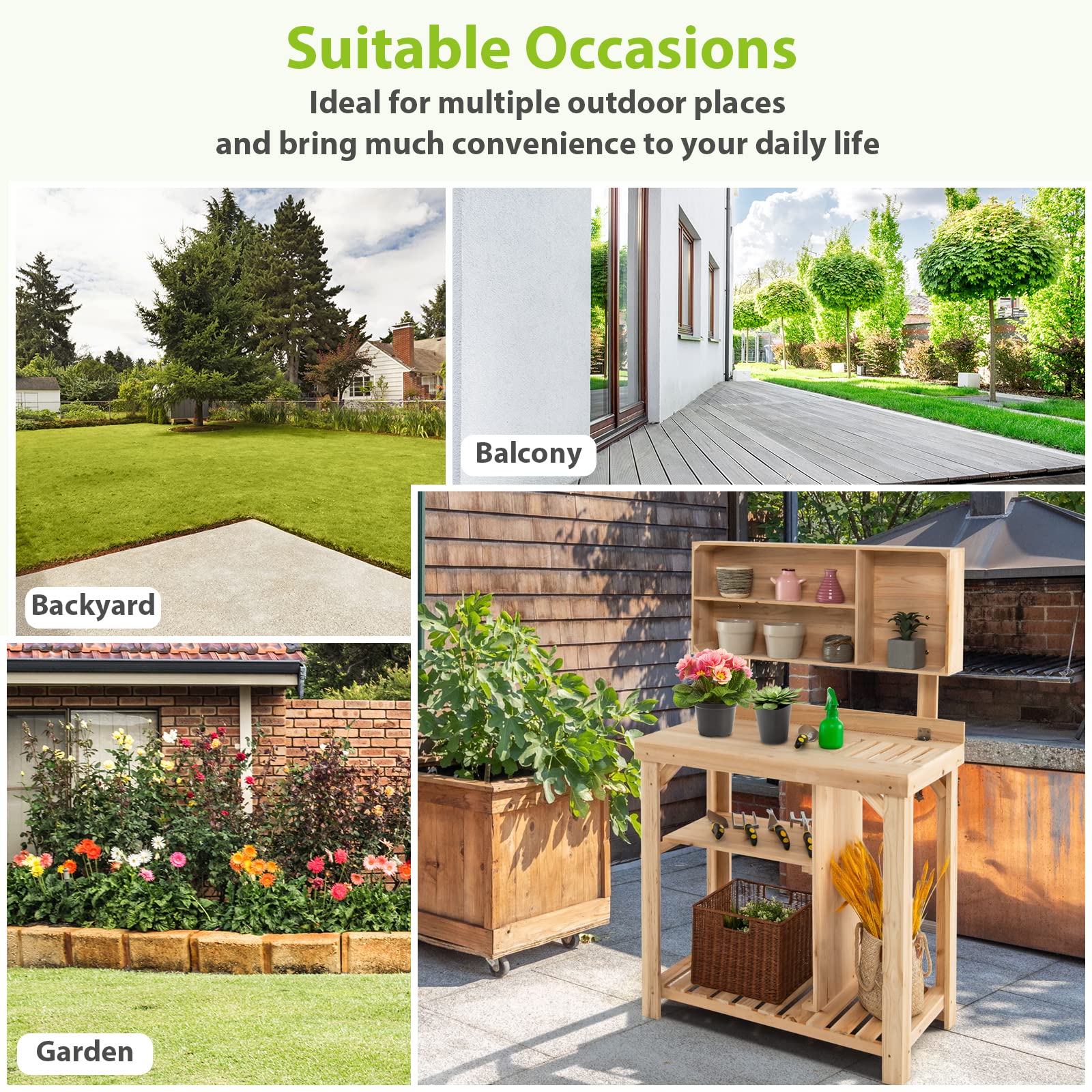 SAFSTAR Wooden Potting Bench with Bottom Shelves & Top Compartments - Sturdy Garden Workstation for Planting, Organizing Tools & Potted Plants - Perfect Outdoor Gardening Table for Backyard, Patio & Balcony Use