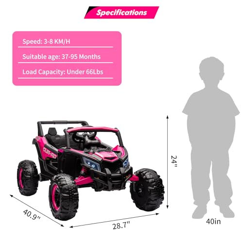 GARVEE 24V Kids Ride On UTV Car with Remote Control - 200W High Power Motor, Spring Suspension System, Built-in Music & LED Lights - Electric Toy Car for Boys & Girls Ages 3-8 (Rose) - Perfect for Outdoor Play, Backyard Adventures & Birthday Gifts