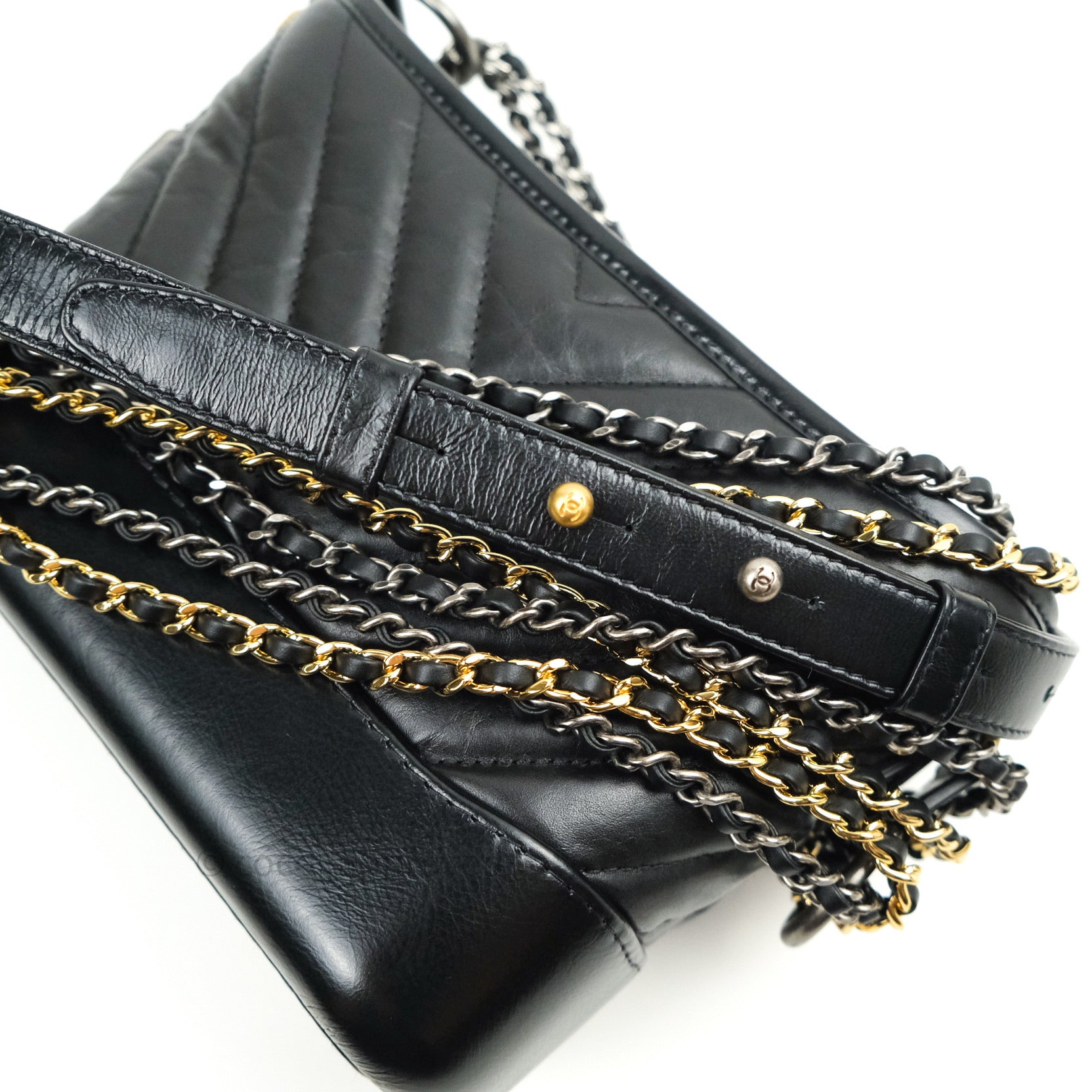 Chanel Small Chevron Gabrielle Hobo Bag in Black Calfskin with Mixed Hardware - Perfect for Everyday Use, Work, and Special Occasions