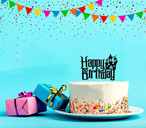 Halloween Birthday Cake Topper - Spooky Bats, Ghosts & Haunted House Decorations for Kids Party | Black Cartoon Cake Decor for Halloween Celebrations & Birthday Parties