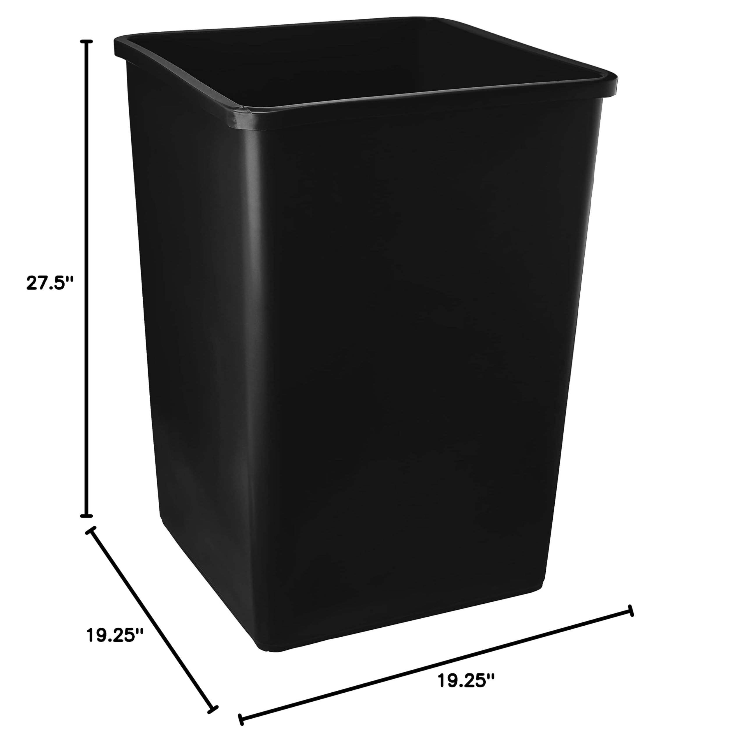 PRO&Family 140 Qt. (35 Gallon / 132 Liter) Heavy-Duty Black Square Trash Can - Kitchen Garbage Bin, Waste Basket, Recycling Container for Home, Office & Outdoor Use