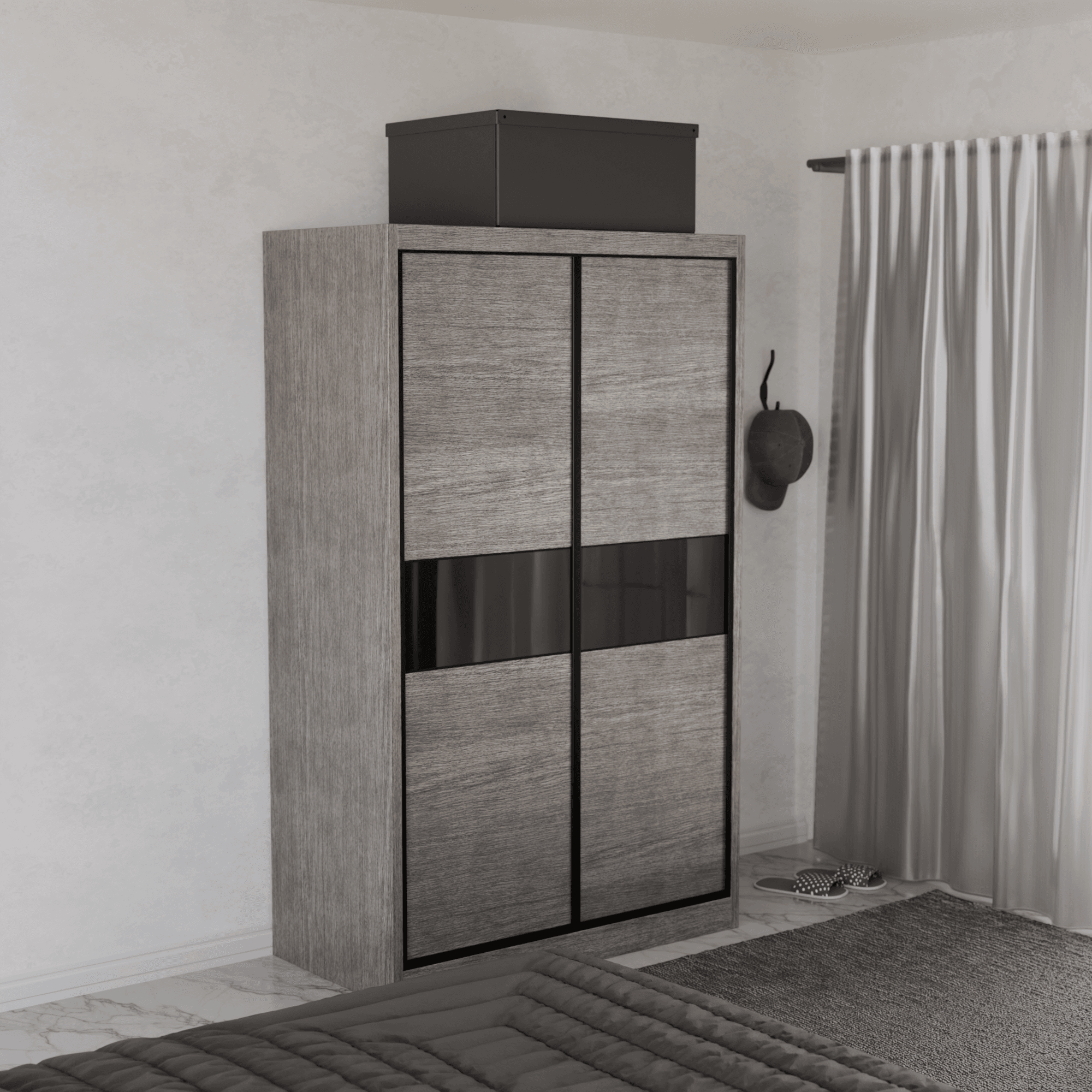 Helene Modular Wardrobe with Black Glass Doors - Customizable Closet Storage System for Bedroom, Walk-in Closet & Office Organization
