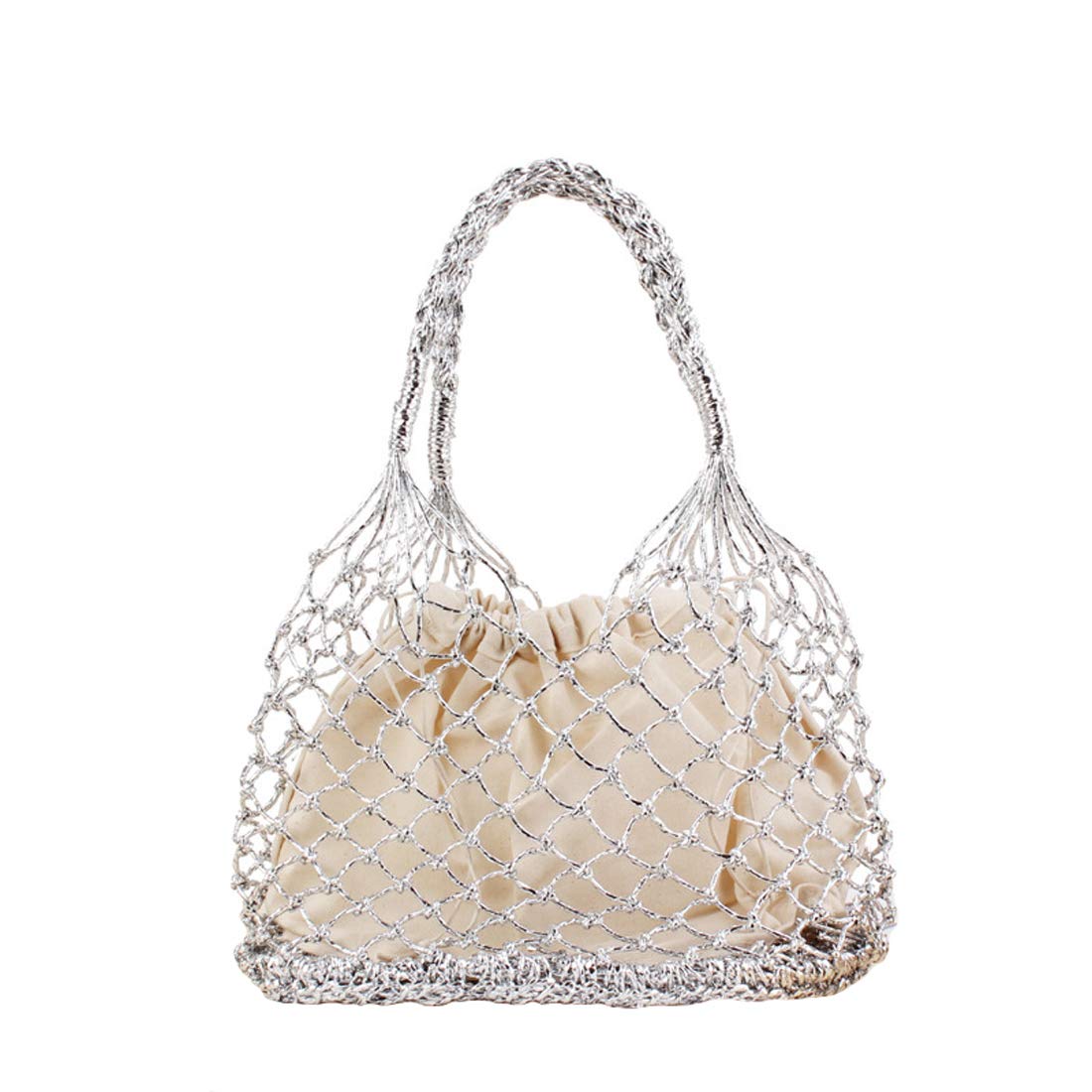 Women's Beach Tote Bag with Handle Ring - Lightweight Fishing Net Shoulder Bag for Summer Travel, Pool, Picnic & Outdoor Activities
