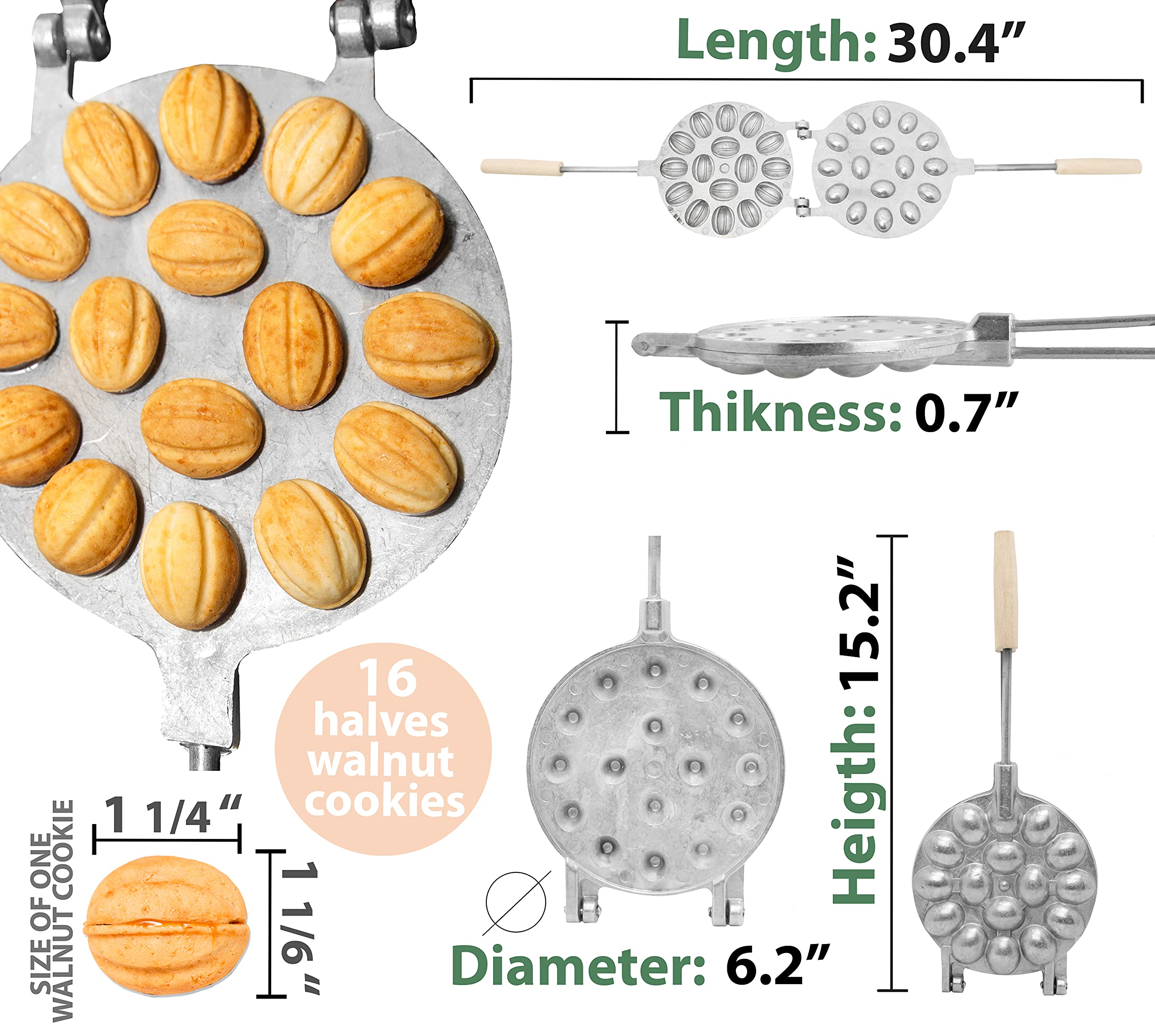 Premium Walnut Cookie (Oreshek) Maker - 16 Nut Capacity Mold for Russian Tea Cakes & Traditional Desserts - Perfect for Holiday Baking, Gift Giving & Family Gatherings