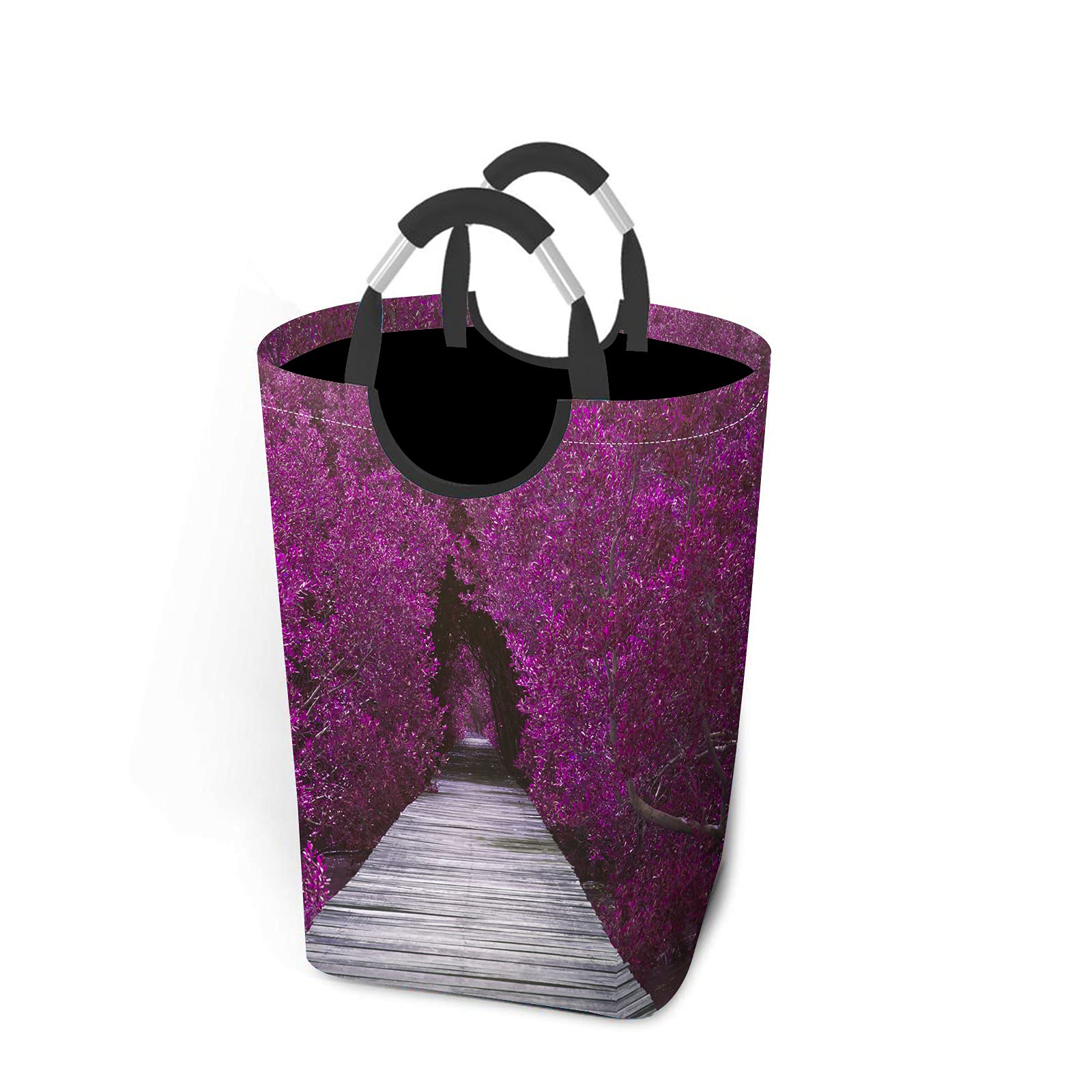 Beabes Floral Violet Purple Leaves Collapsible Laundry Hamper - 50L Square Storage Basket with Aluminum Handle for Bathroom, Dorm, Closet | Perfect for Laundry Room Organization & Bedroom Decor