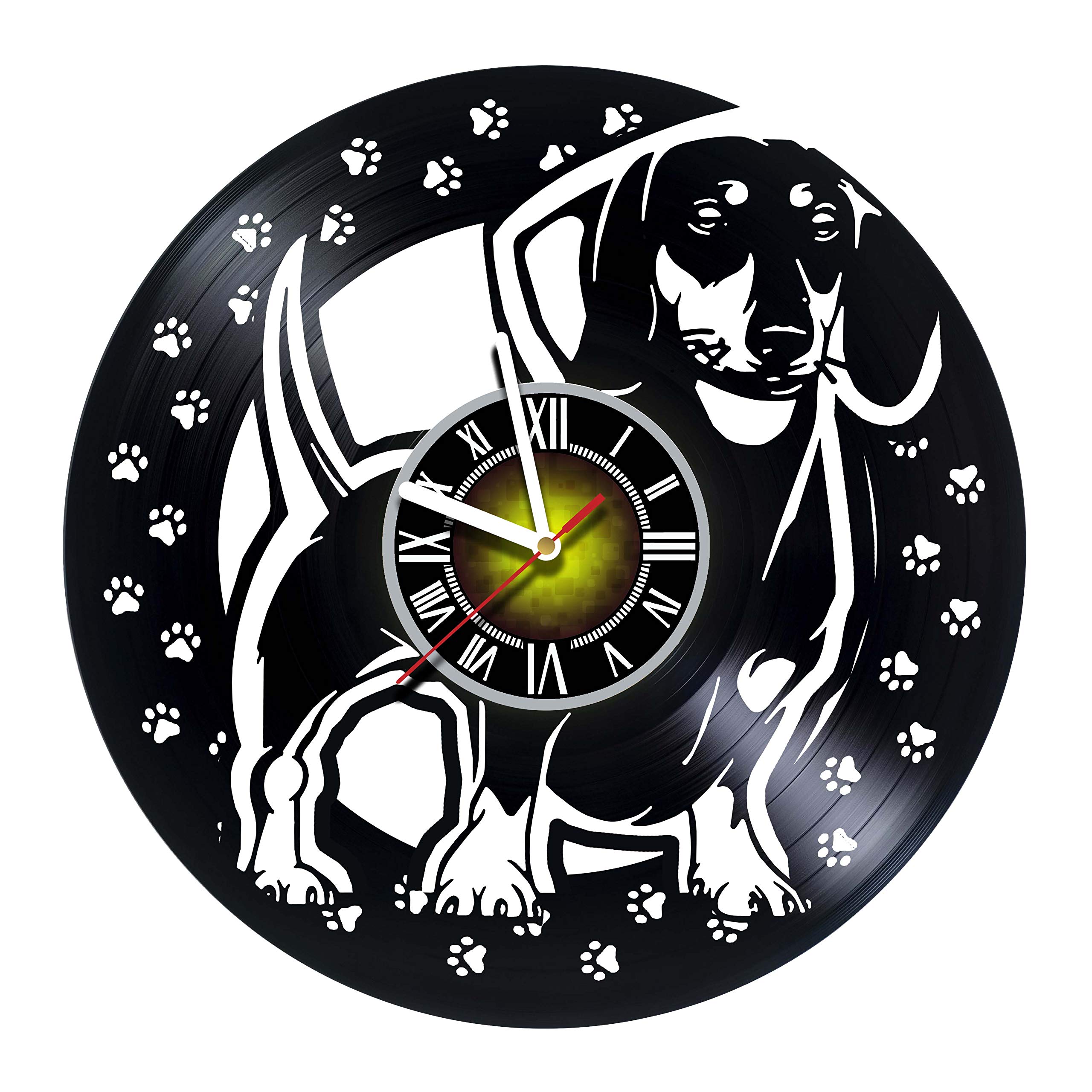 Unique Handmade Dachshund Dog Vinyl Record Wall Clock - Vintage Fan Art Decor for Living Room, Bedroom & Office | Perfect Gift for Men, Women & Kids | Playful Home & Office Decoration Idea