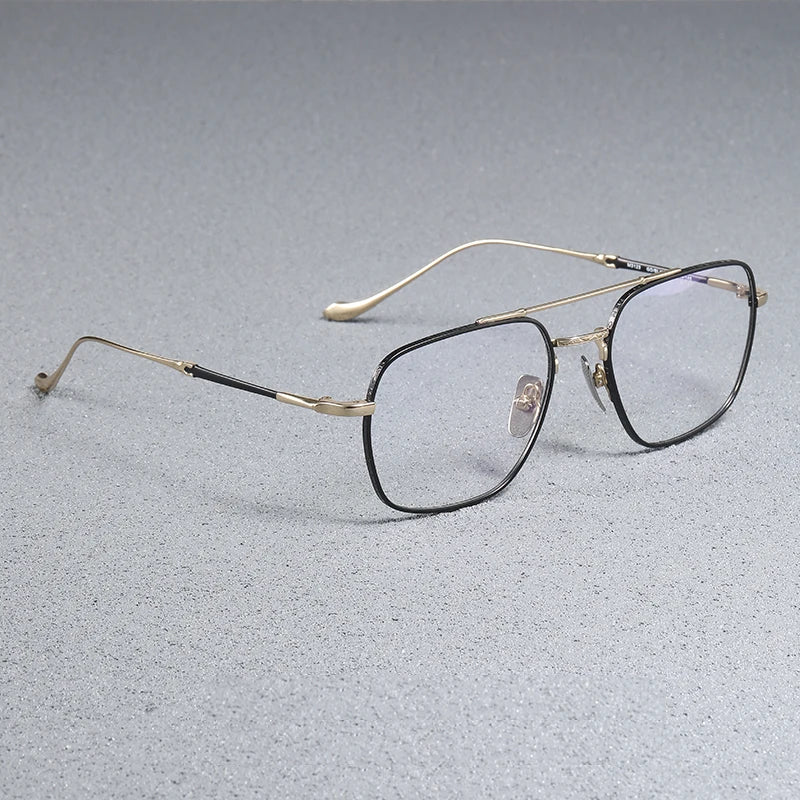 Stylish Unisex Black Titanium Eyeglasses - Full Rim Big Square Double Bridge Design B3123 | Perfect for Work, Reading & Fashion Accessories