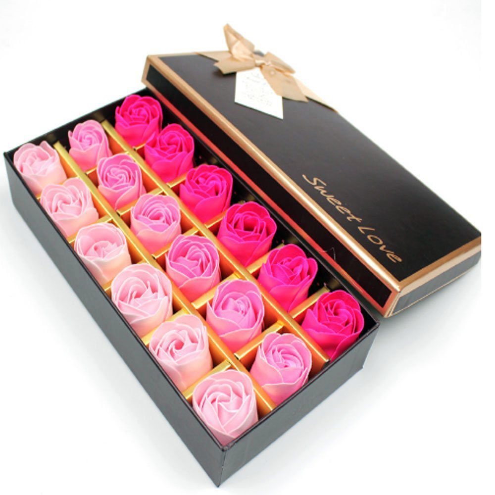 Cisixin 18-Piece Luxury Rose Petal Bath Soap Set - Fragrant Flower Scented Body Soap with Gift Box for Spa, Wedding Favors & Relaxing Bath Time