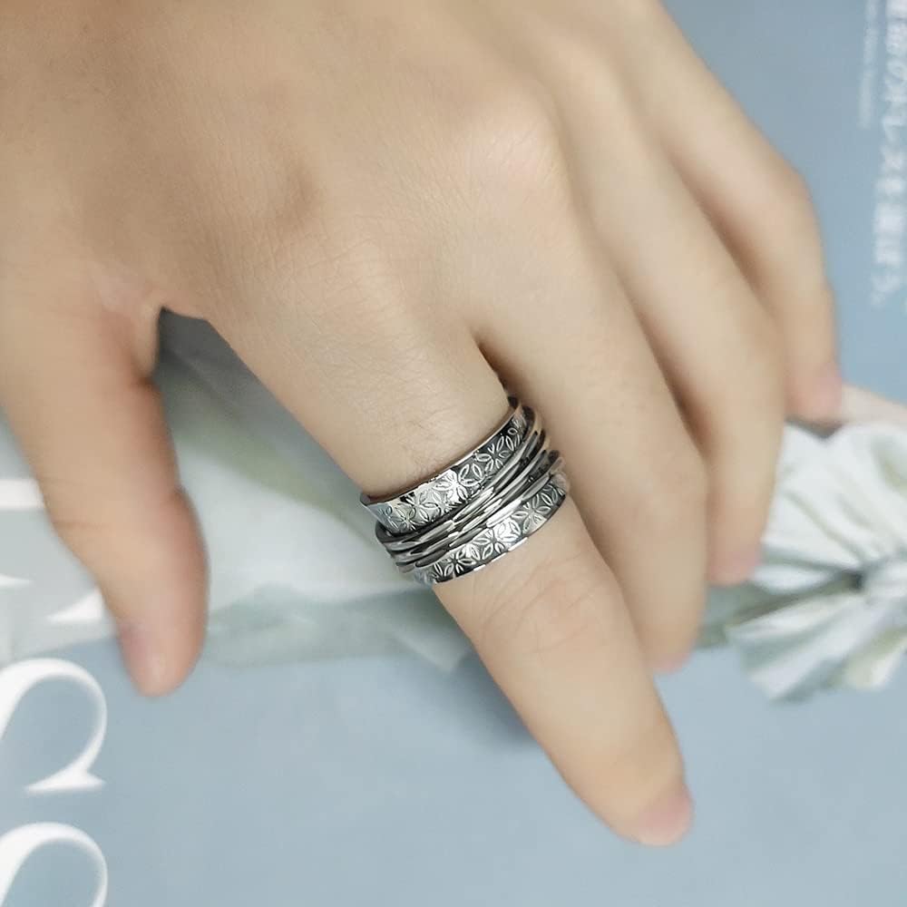 OIDIMS Stainless Steel Spinner Rings for Anxiety Relief - Rotating Fidget Rings for Women & Men, Stress Relief Jewelry, Couple Promise Rings, Valentine's Day Birthday Gifts - Perfect for ADHD, Anxiety & Everyday Wear