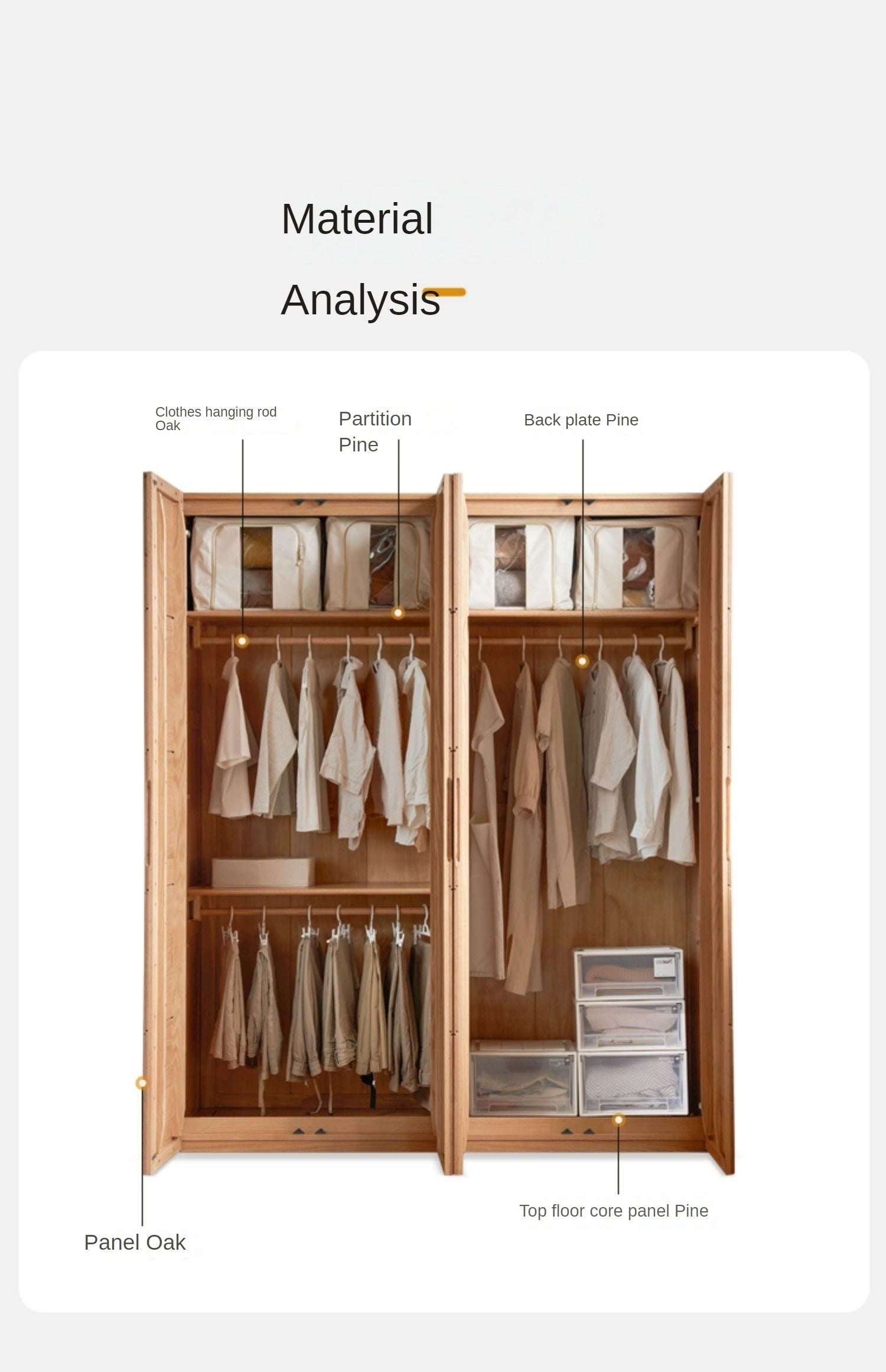 Solid Oak Wood Wardrobe with High Doors - Spacious Storage for Bedroom, Closet & Home Organization