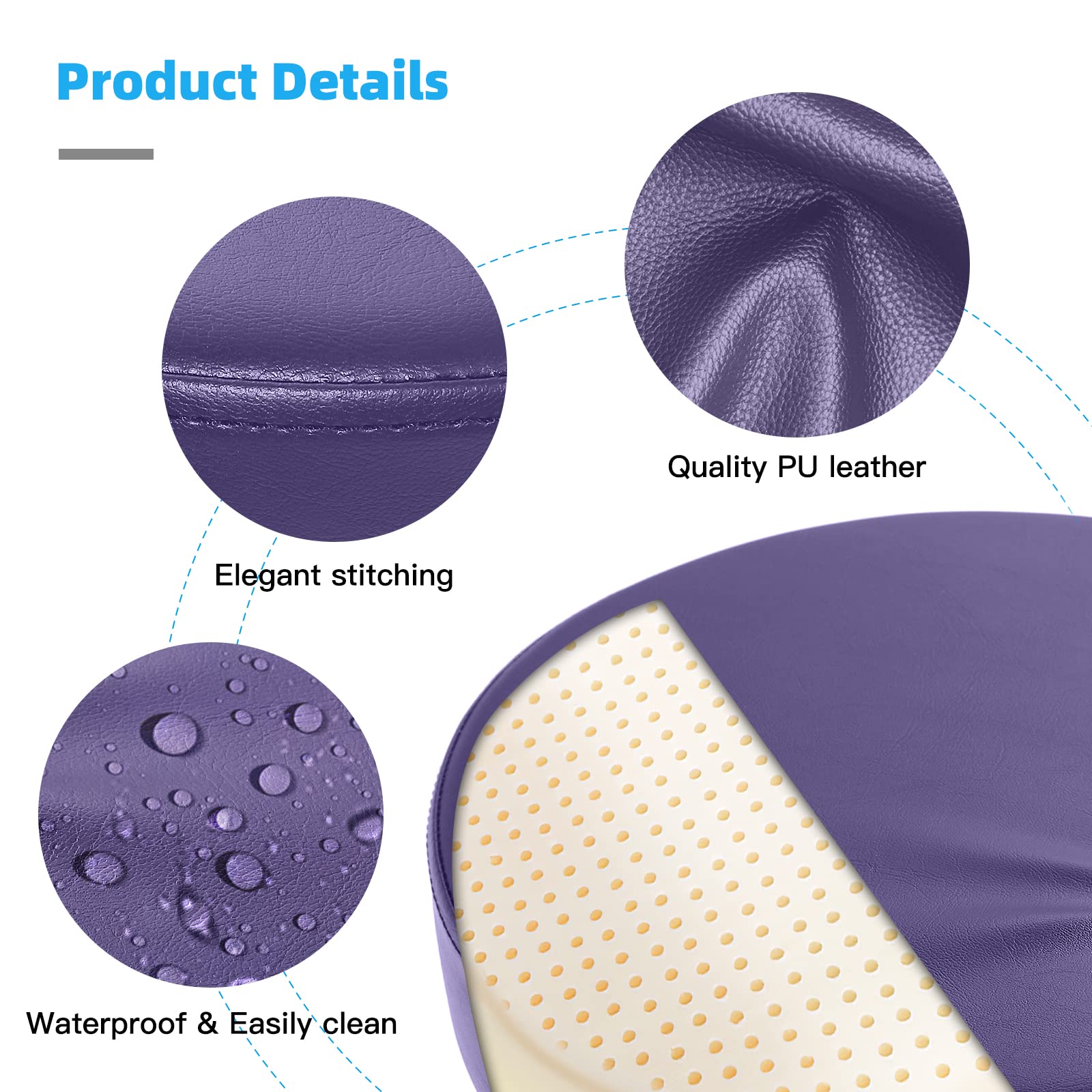 Heavy Duty Rolling Stool with Wheels - 400lbs Weight Capacity, Adjustable Swivel Chair for Tattoo, Massage, Salon, Spa, Drafting & Nail Tech - 360° Rotation, Leather Upholstery, Thick Padded Seat (Purple) - Perfect for Professional Studios, Home Office & Beauty Services