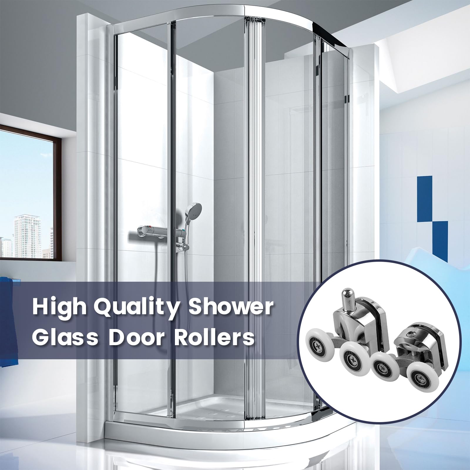 8Pcs 23mm Aluminum Alloy Shower Door Rollers - Top & Bottom Quiet Replacement Wheels with Anti-Collision Pads & Screws for 4-6mm Glass Shower Doors | Perfect for Bathroom Renovation & Smooth Sliding Door Operation