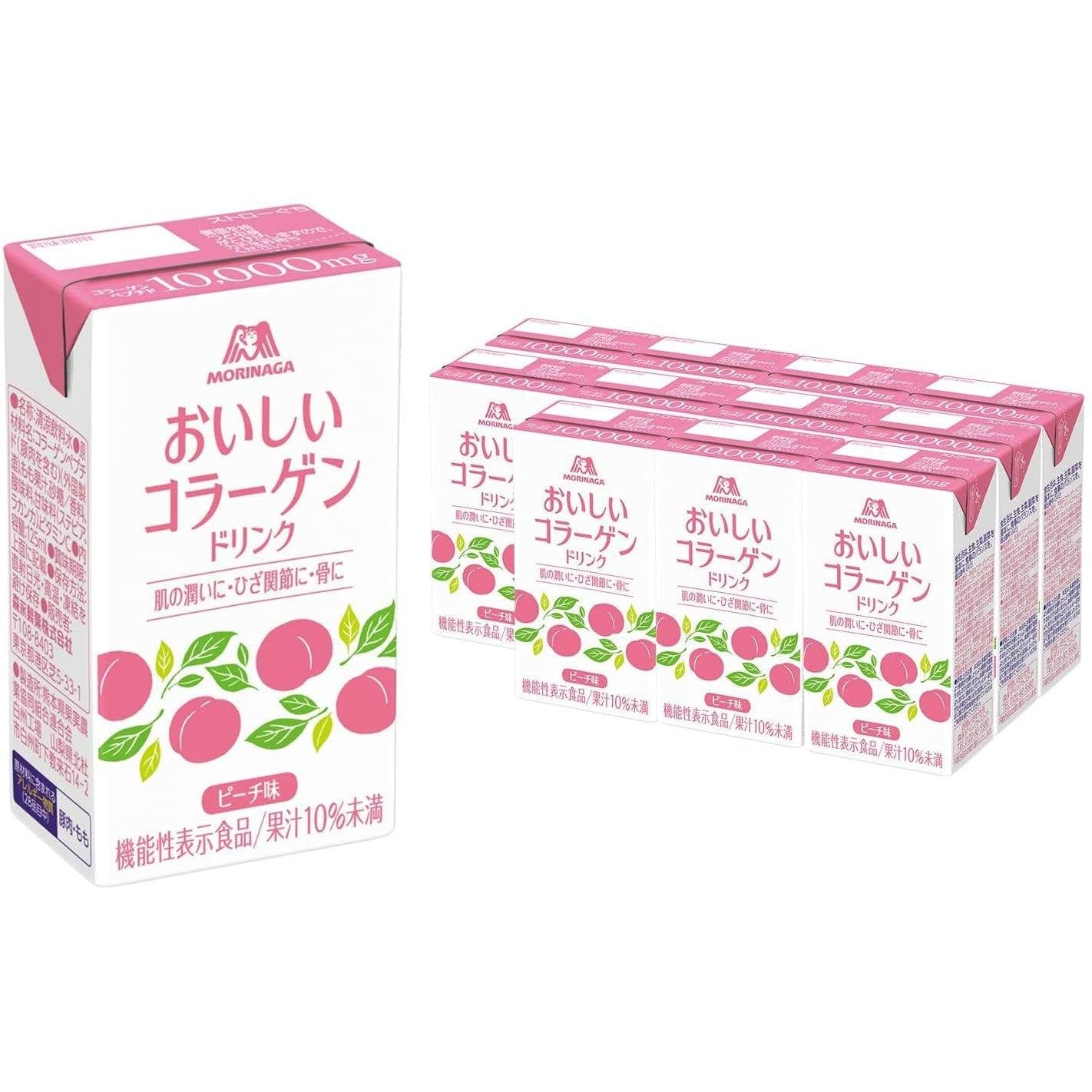 Morinaga Oishi Collagen Drink Peach Flavor (Pack of 12) - Japanese Beauty Supplement for Skin Hydration & Anti-Aging - Perfect for Daily Skincare Routine & On-the-Go Wellness