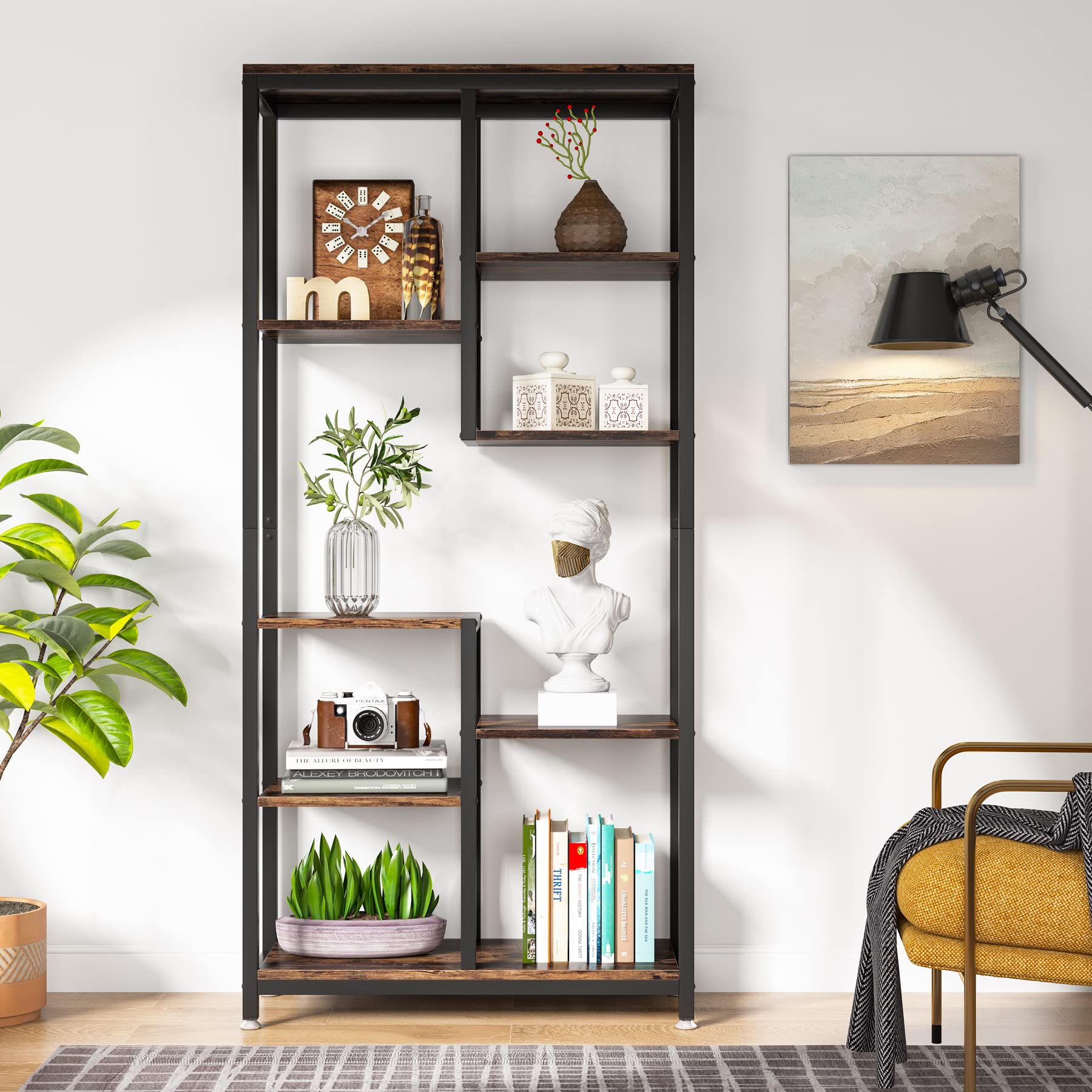 Tribesigns 6-Tier Tall Bookshelf - Industrial Style 8-Shelf Open Bookcase for Home & Office - Perfect for Living Room Storage, Book Display, and Home Organization