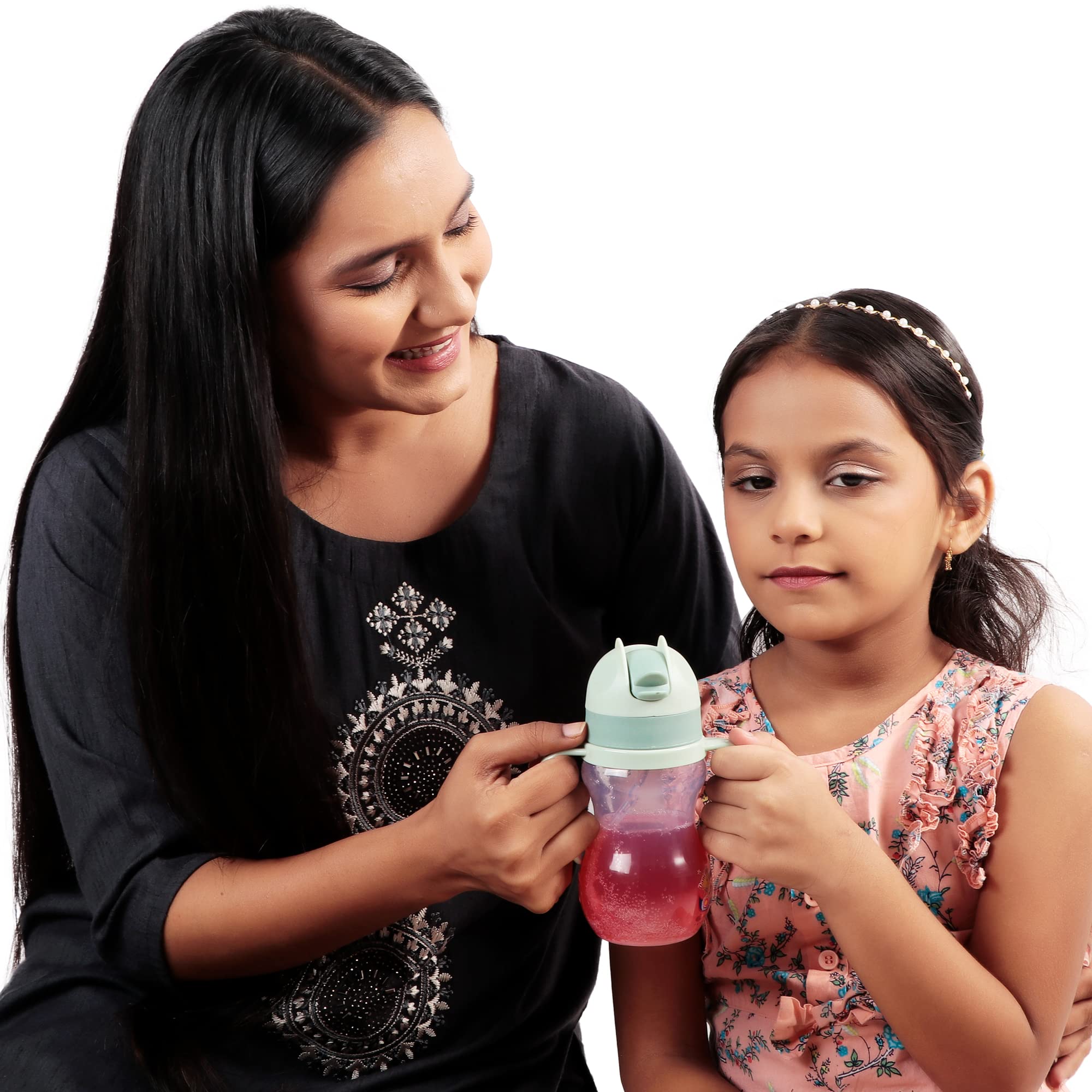 Spill-Proof Kids Water Bottle with Gravity Ball Straw & Handles - 350ML Transparent BPA-Free Sippy Cup for Toddlers | Perfect for School, Travel & Outdoor Activities (Green)