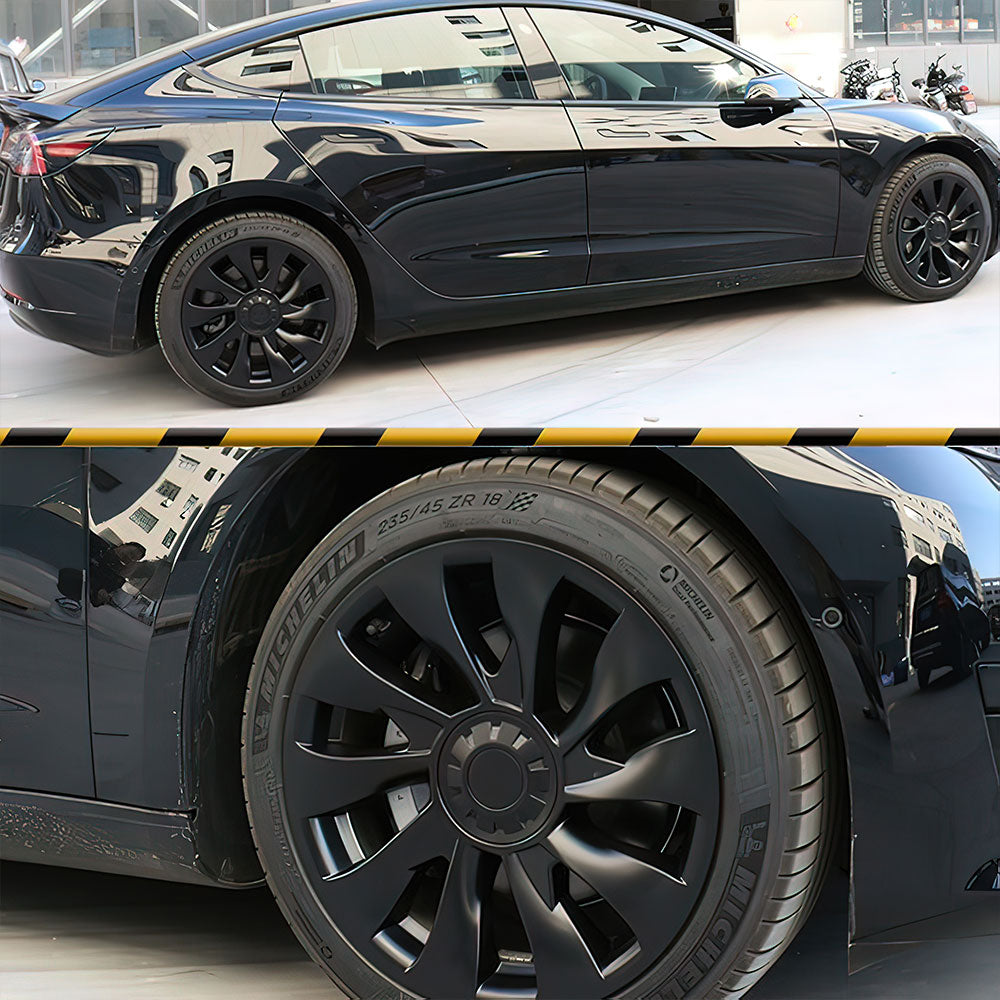 Tesla Model 3 18-Inch Überturbine Wheel Covers (4-Piece Set) - Matte Black Aero Wheel Caps for 2017-2023 - Enhance Style & Protect Rims for Daily Driving & Road Trips