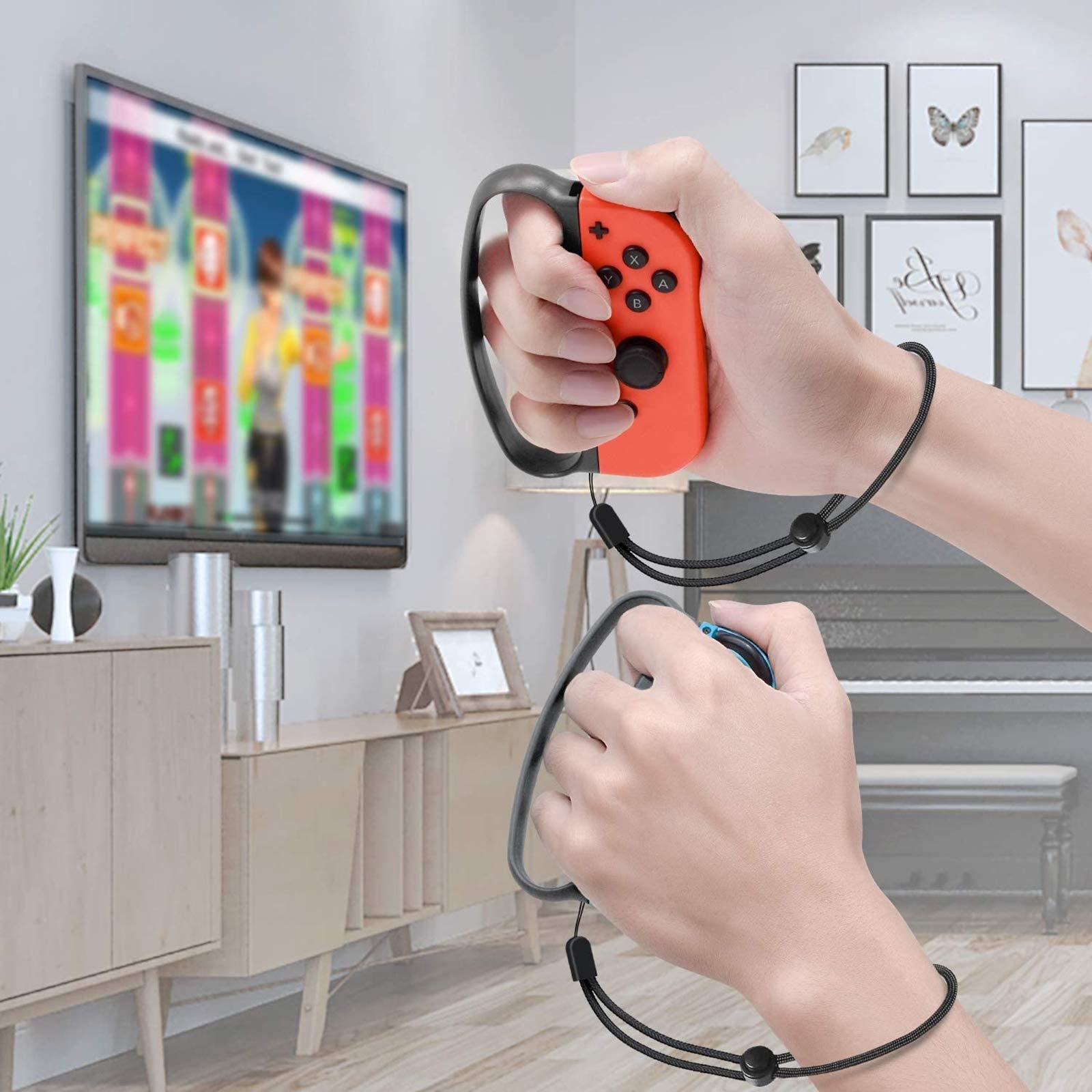 FANPL Upgraded Fitness Boxing Hand Grips for Nintendo Switch & OLED Model JoyCon - 2 Pack (Black) - Ergonomic Controller Accessories for Adults & Kids - Perfect for Ring Fit Adventure, Just Dance & VR Gaming