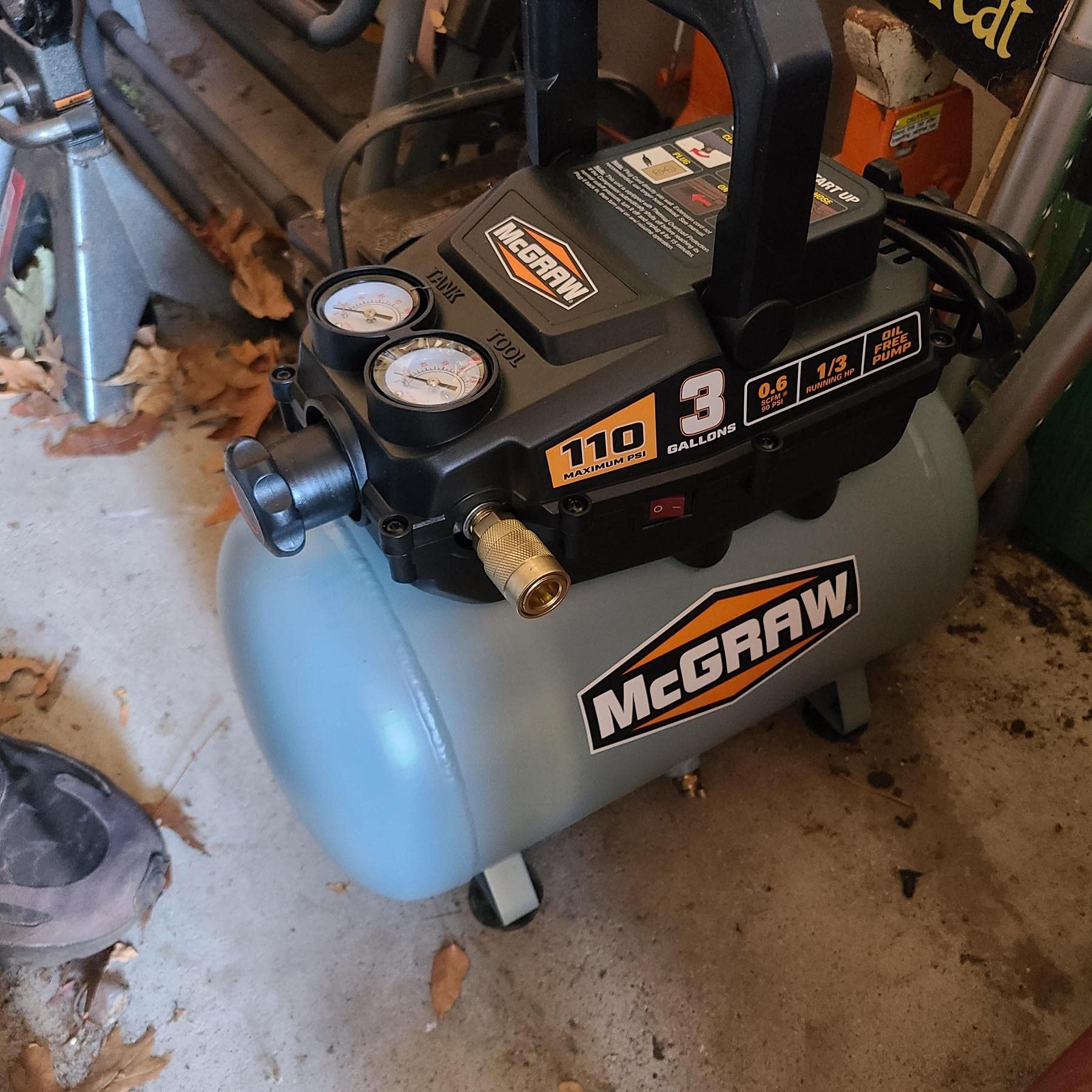 3 Gallon 1/3 HP 110 PSI Oil-Free Hot Dog Air Compressor - Portable & Quiet for Home Garage, DIY Projects, and Inflating Tires