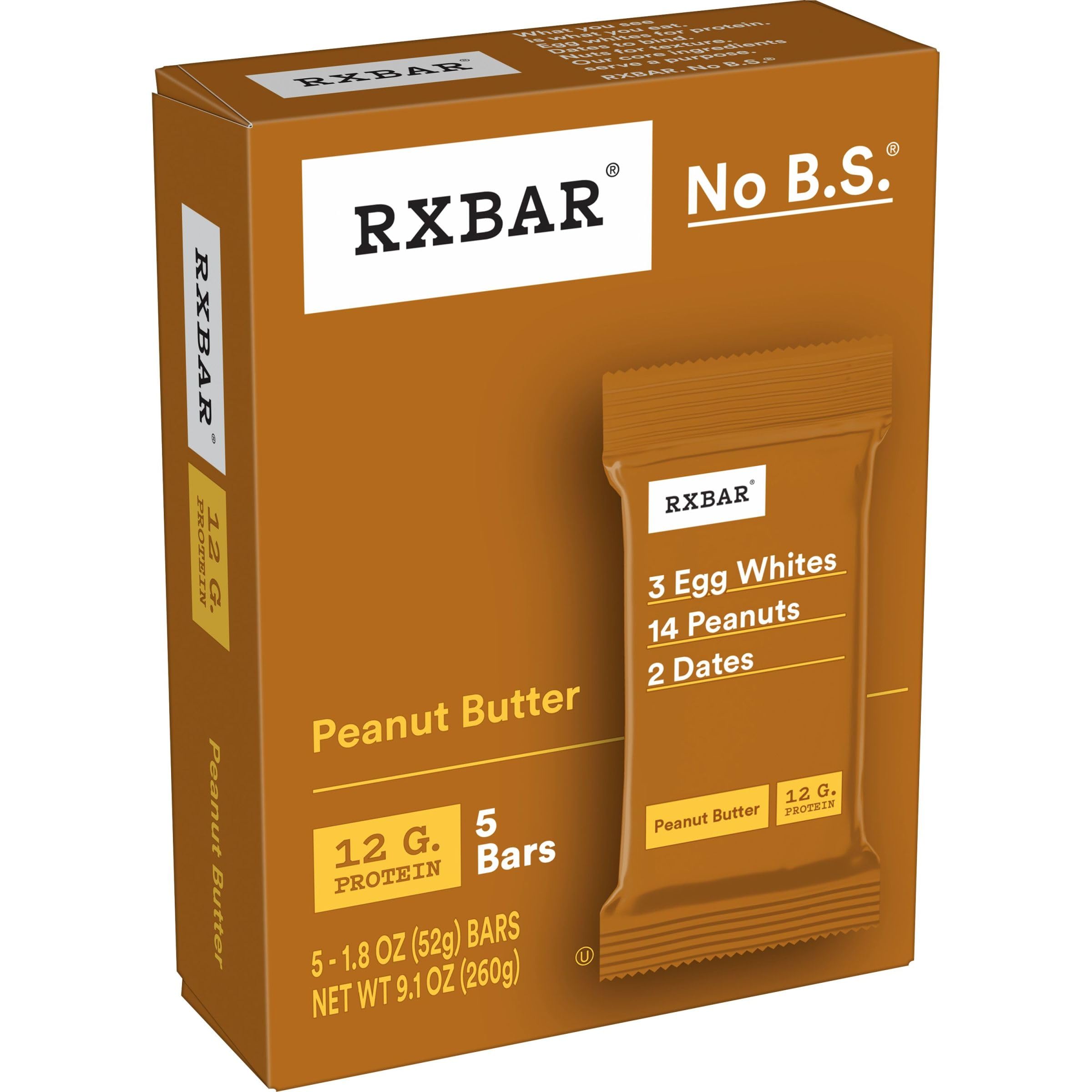 RXBAR Protein Bars - Peanut Butter Flavor, 9.15oz Box (5 Bars) | High Protein Snacks for Workout Recovery, Healthy On-the-Go Breakfast & Office Snacks