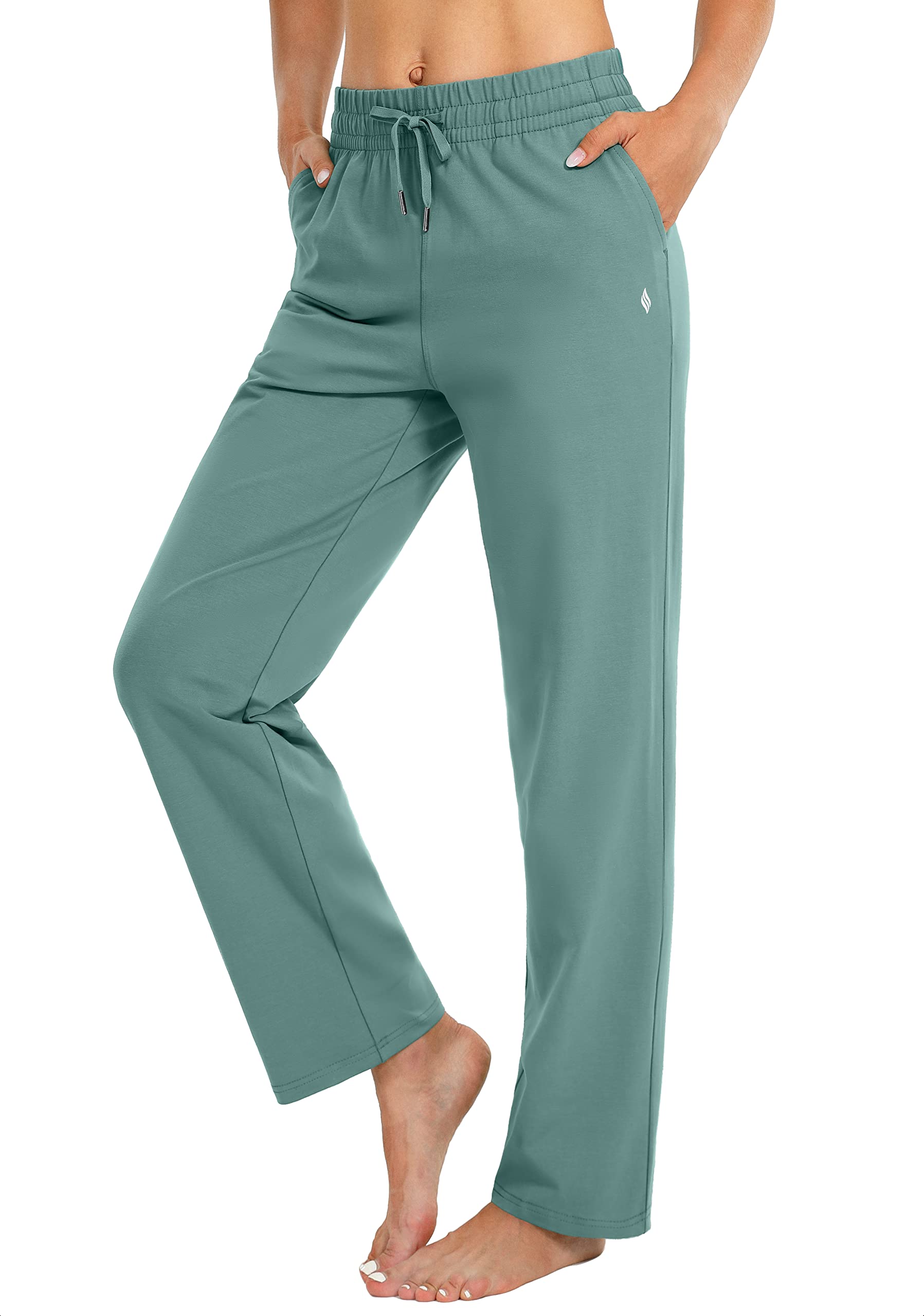 SANTINY Women's High Waisted Cotton Sweatpants - Soft Lounge Pants with Pockets for Yoga, Running, Travel & Home Comfort | Elastic Open Bottom Casual Joggers