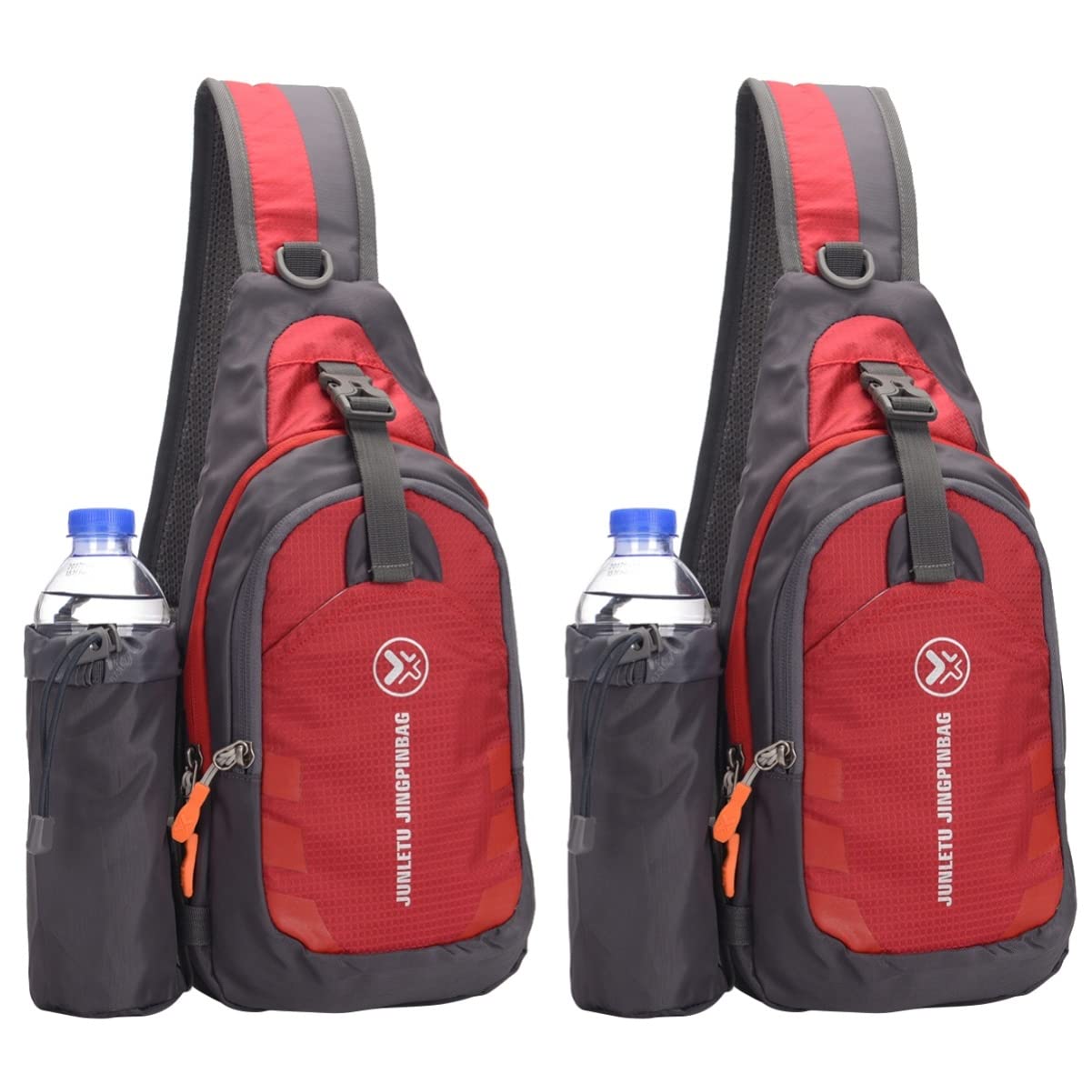 VALICLUD 2-Pack Waterproof Sling Backpack with Bottle Holder - Adjustable Crossbody Chest Shoulder Bag for Men & Women - Perfect for Hiking, Travel, Gym & Daily Commute
