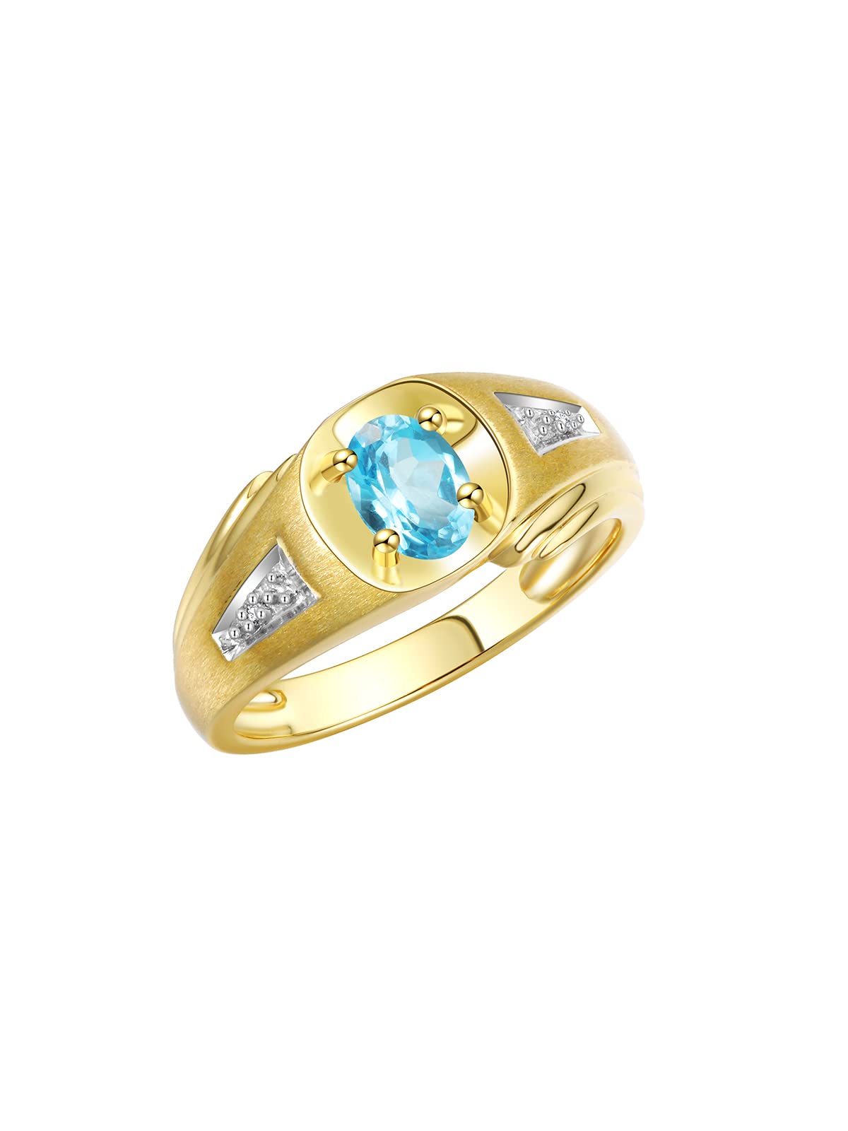 Rylos Men's Classic Designer 8X6MM Oval Gemstone & Diamond Ring - Yellow Gold Plated Silver Birthstone Ring for Men (Sizes 8-13) | Perfect for Weddings, Anniversaries & Special Occasions