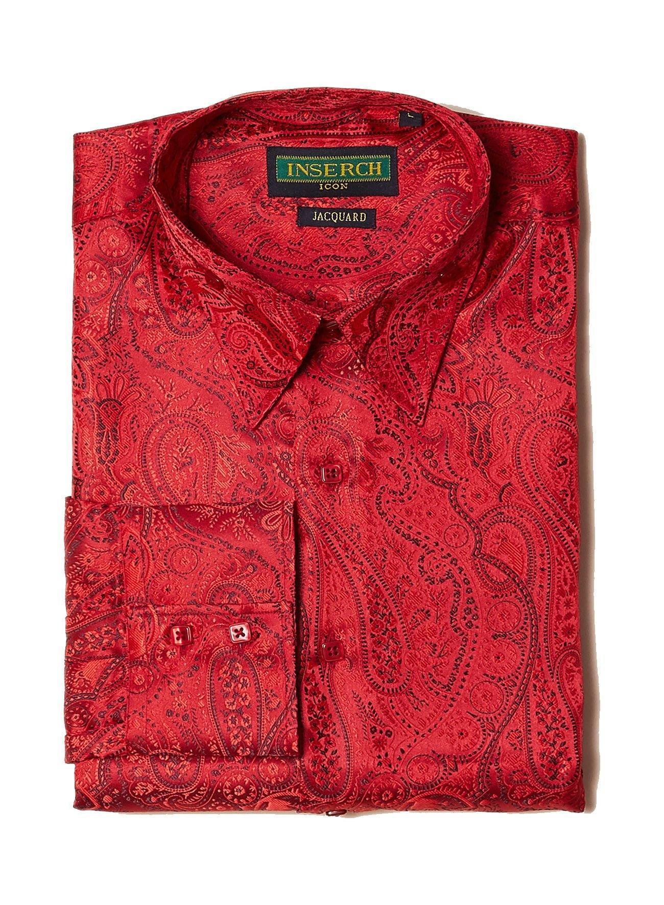 Stylish Long Sleeve Light Red Paisley Jacquard Shirt for Men | Trendy Casual & Office Wear | Perfect for Date Nights & Business Meetings