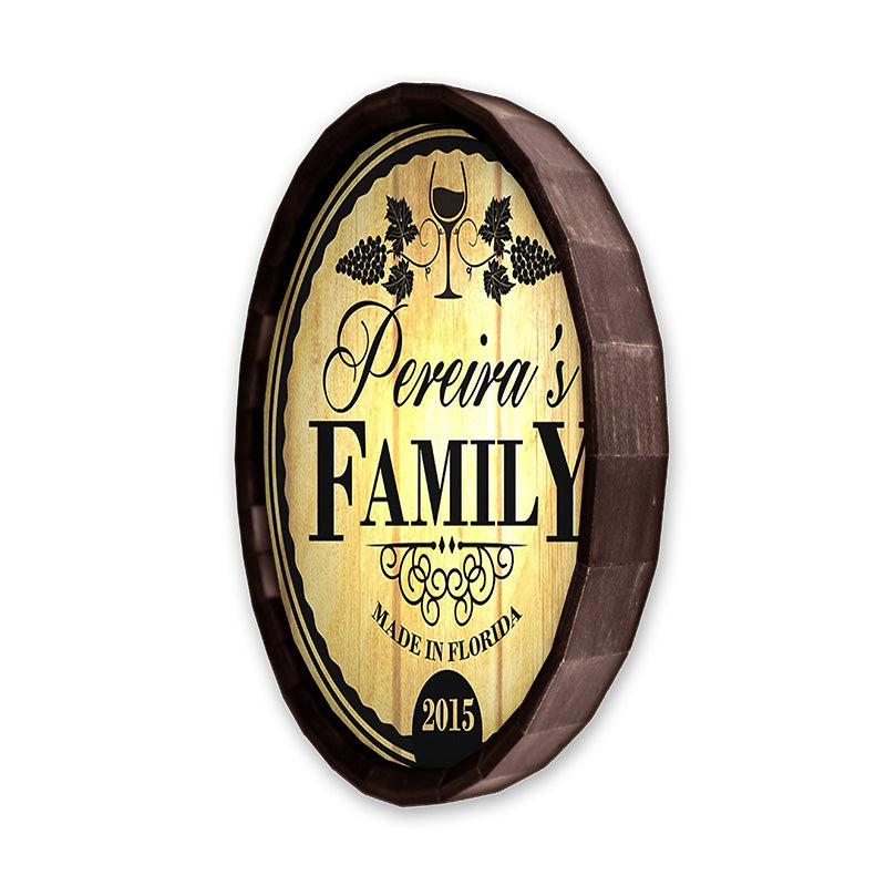 Personalized Wooden Whiskey Barrel Lid Sign - Custom Family Name Engraved - Perfect for Home Bar, Man Cave, or Rustic Wedding Decor