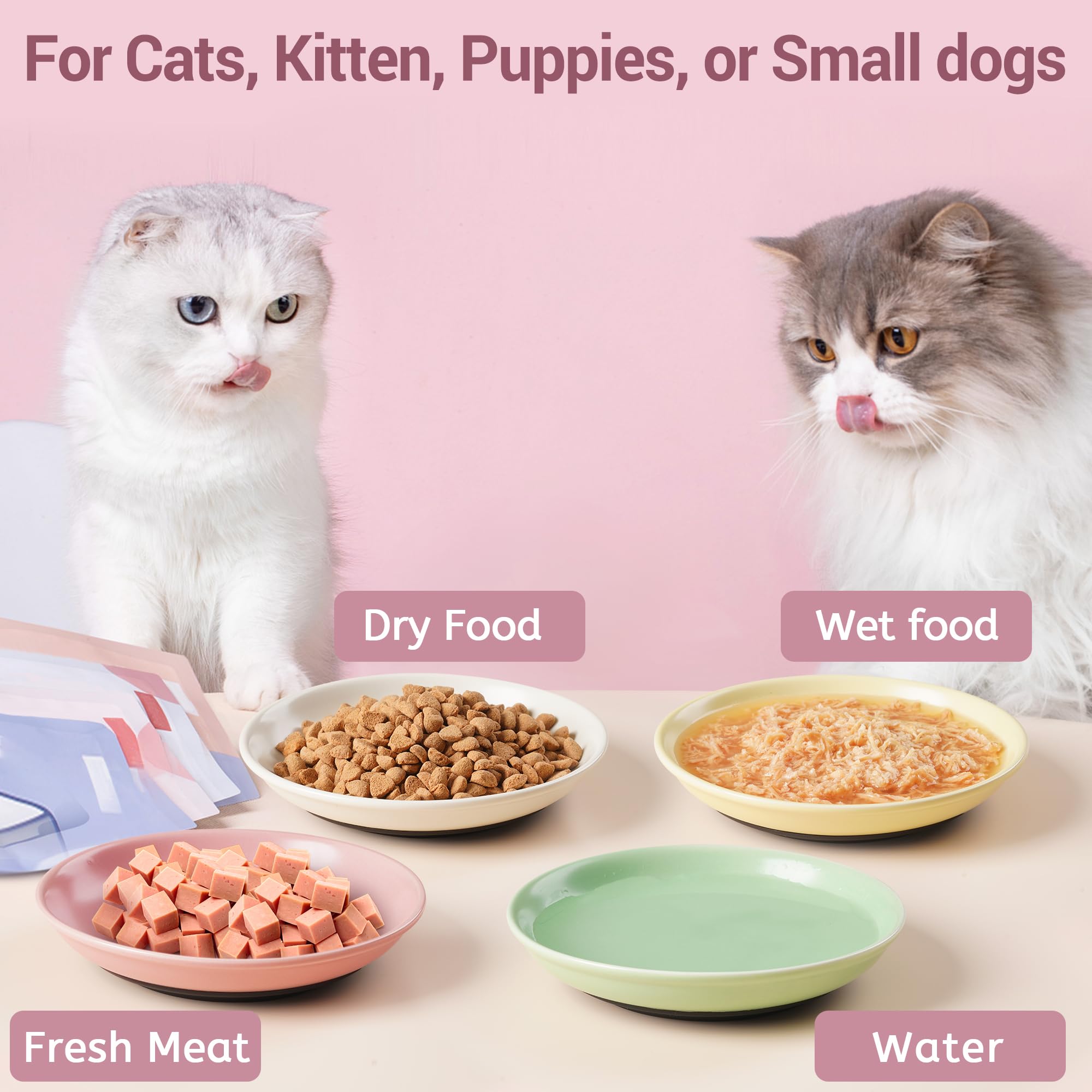 Non-Slip Ceramic Cat Bowls Set - 4 Pack Whisker Friendly Pet Dishes for Food & Water - Perfect for Indoor Cats & Small Dogs