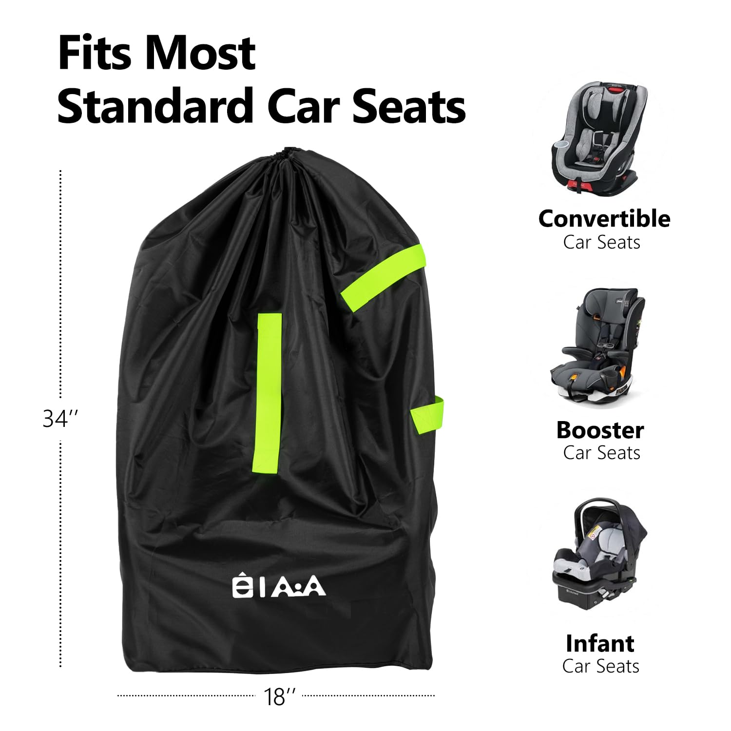 Elaia Waterproof Wearable Car Seat Travel Bag with Adjustable Straps - Large Capacity Airplane Check Bag for Infants | Perfect for Air Travel, Family Vacations & Baby Gear Protection