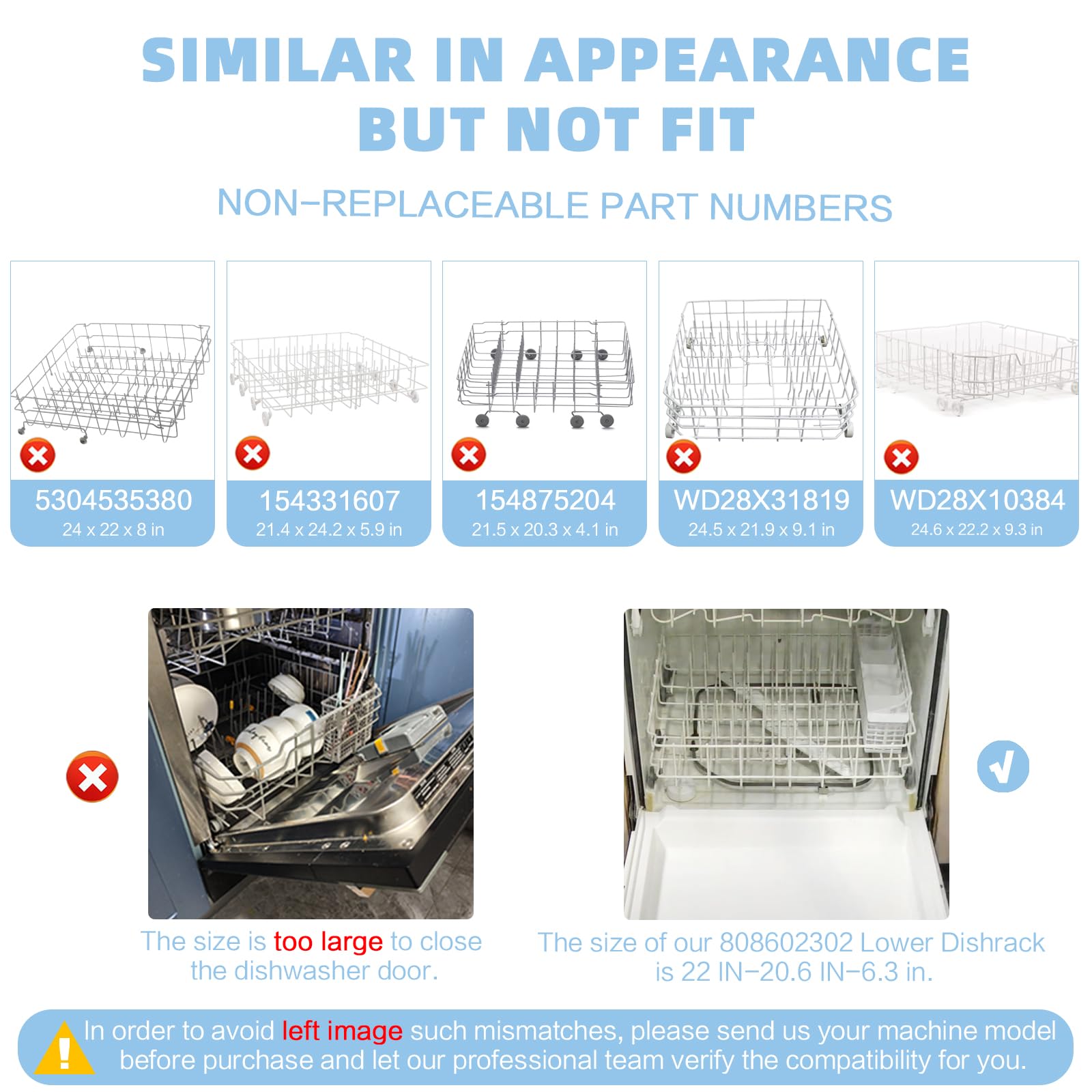 Upgrade 808602302 Lower Dishrack Assembly for Kenmore & Frigidaire Dishwashers - Compatible with 154174501 Wheels, Replaces 154432602/154432601/154319706 - Durable Dishwasher Bottom Basket with 1-Year Warranty - Perfect for Kitchen Dish Organization & Replacement Parts