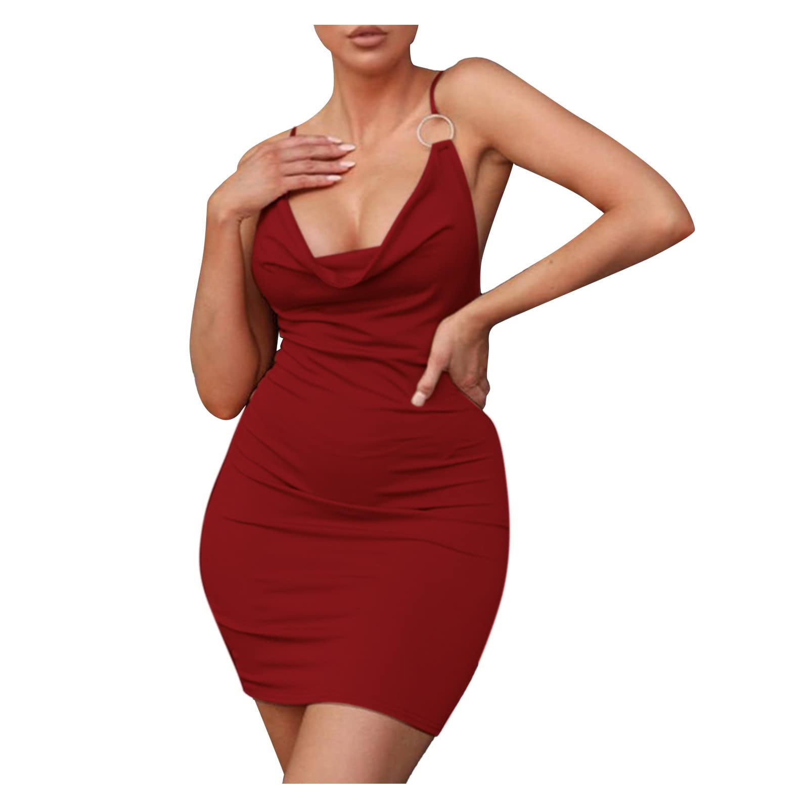 Sexy Mini Dress for Women - Stretchy Side Slit Club Dress with Spaghetti Straps | Trendy Summer Party Outfit for Nightclub, Date Night & Beach Vacations