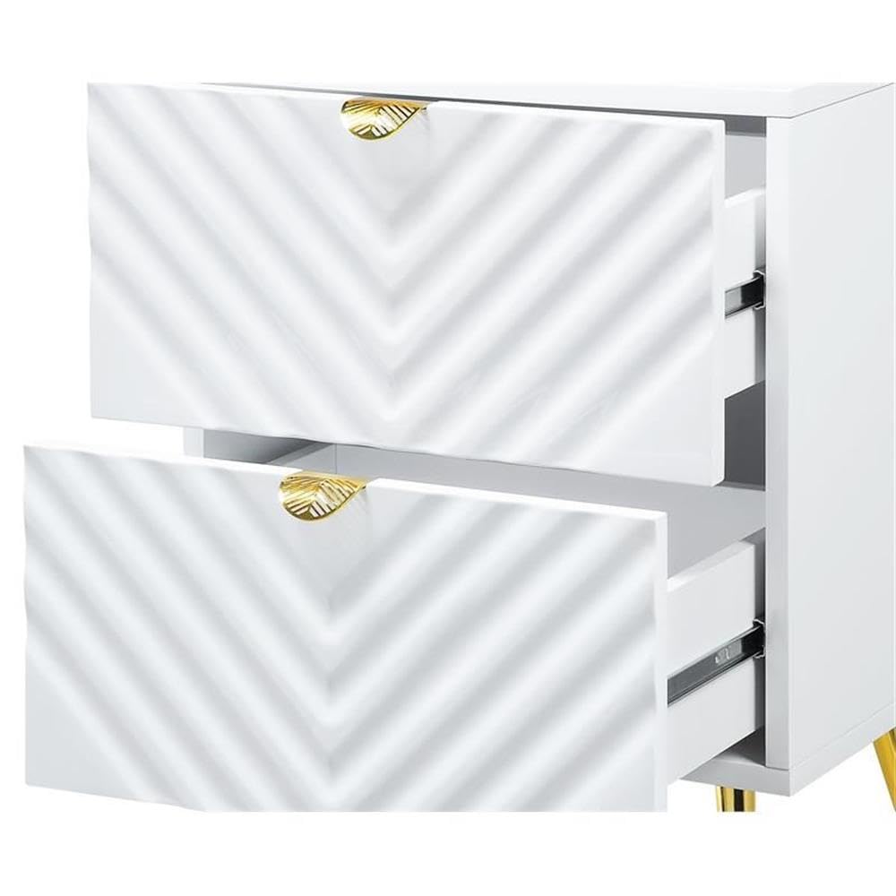 ACME White High Gloss Nightstand with 2 Drawers - Modern Bedside Table for Bedroom, Living Room & Guest Room Storage