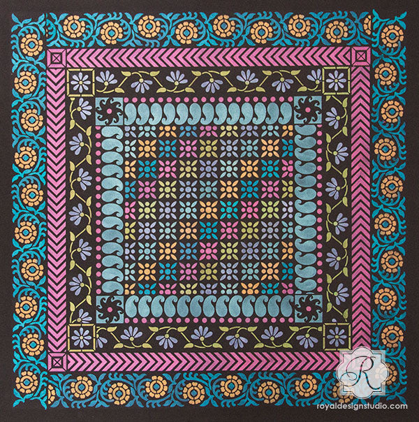 Indian Sari Border Series Furniture Stencil - Handmade Wooden Stencils for DIY Home Decor, Wall Painting & Fabric Design