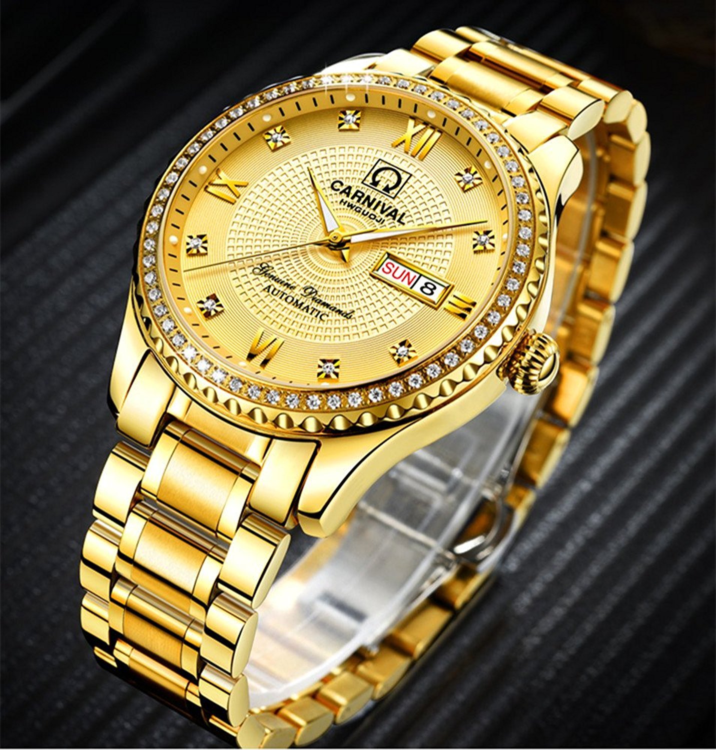 MASTOP Automatic Luxury Men's Watch - Gold & Silver Stainless Steel Dress Watch with Diamond Accents | Perfect for Business, Formal Events & Gifts
