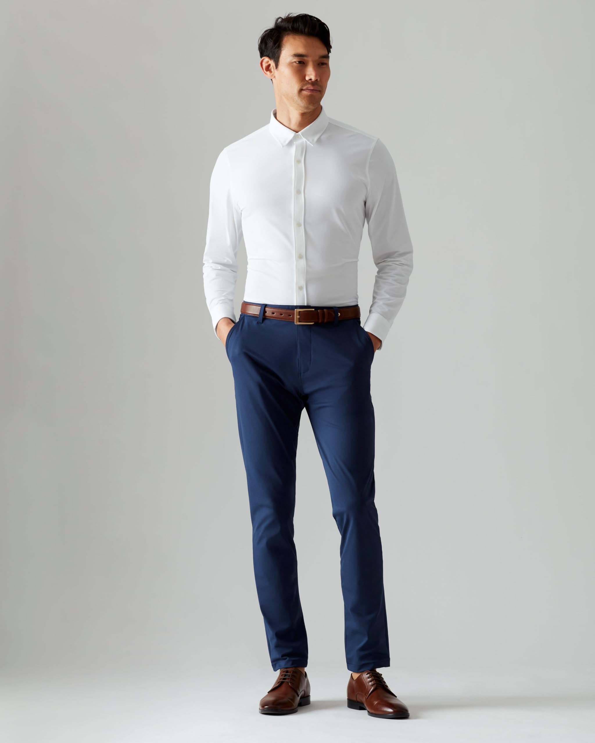 Rhone Men's Commuter Performance Dress Shirt - Wrinkle Resistant Slim Fit Button Down Shirt for Office & Travel | Machine Washable Business Casual Wear for Professionals