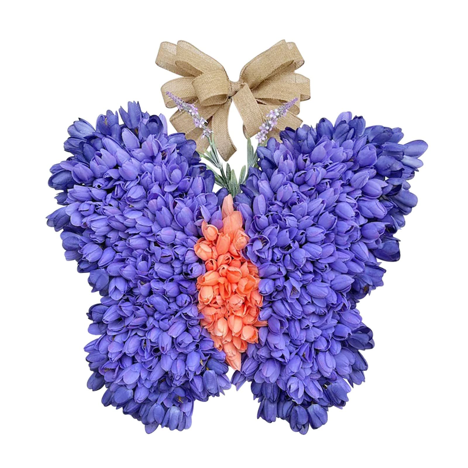 Plowerme 15.7 Inch Artificial Spring Butterfly Tulip Wreath - Floral Wall Hanging Decor for Front Door, Window, Wedding & Home Decoration