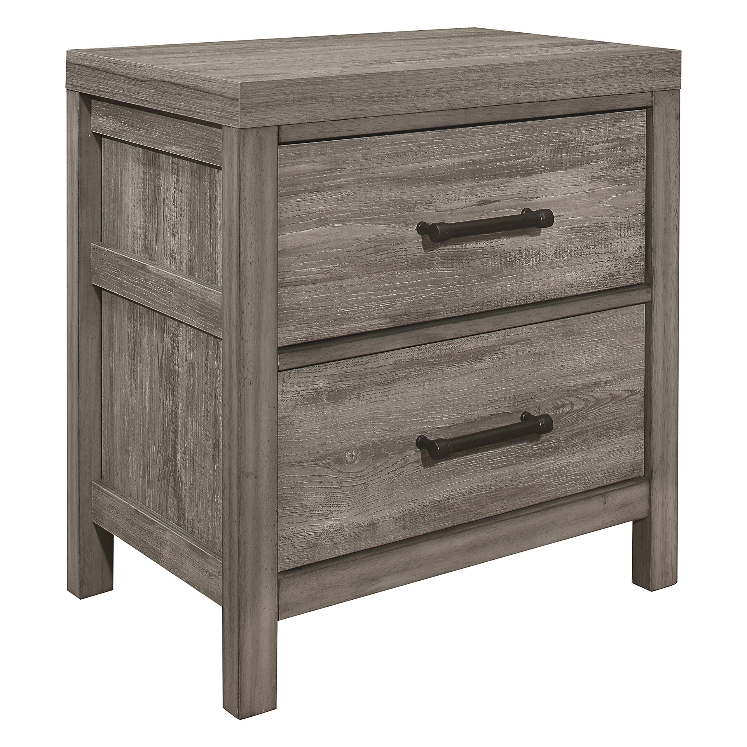 Lexicon Wallan 2-Drawer Nightstand in Weathered Gray Finish - Modern Bedside Table for Bedroom with Storage Space | Perfect for Small Spaces, Apartments & Guest Rooms