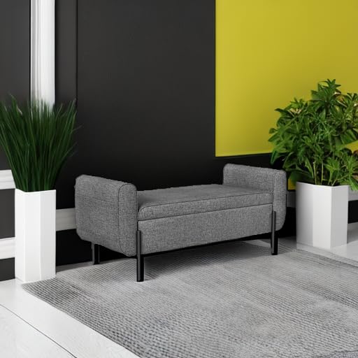SONGMICS Storage Bench with Armrests, Dark Gray Ottoman with Hidden Storage Compartment, Sturdy Steel Legs - Perfect for Living Room, Bedroom, Entryway & Hallway Organization | Multi-Functional Seat & Storage Solution for Small Spaces
