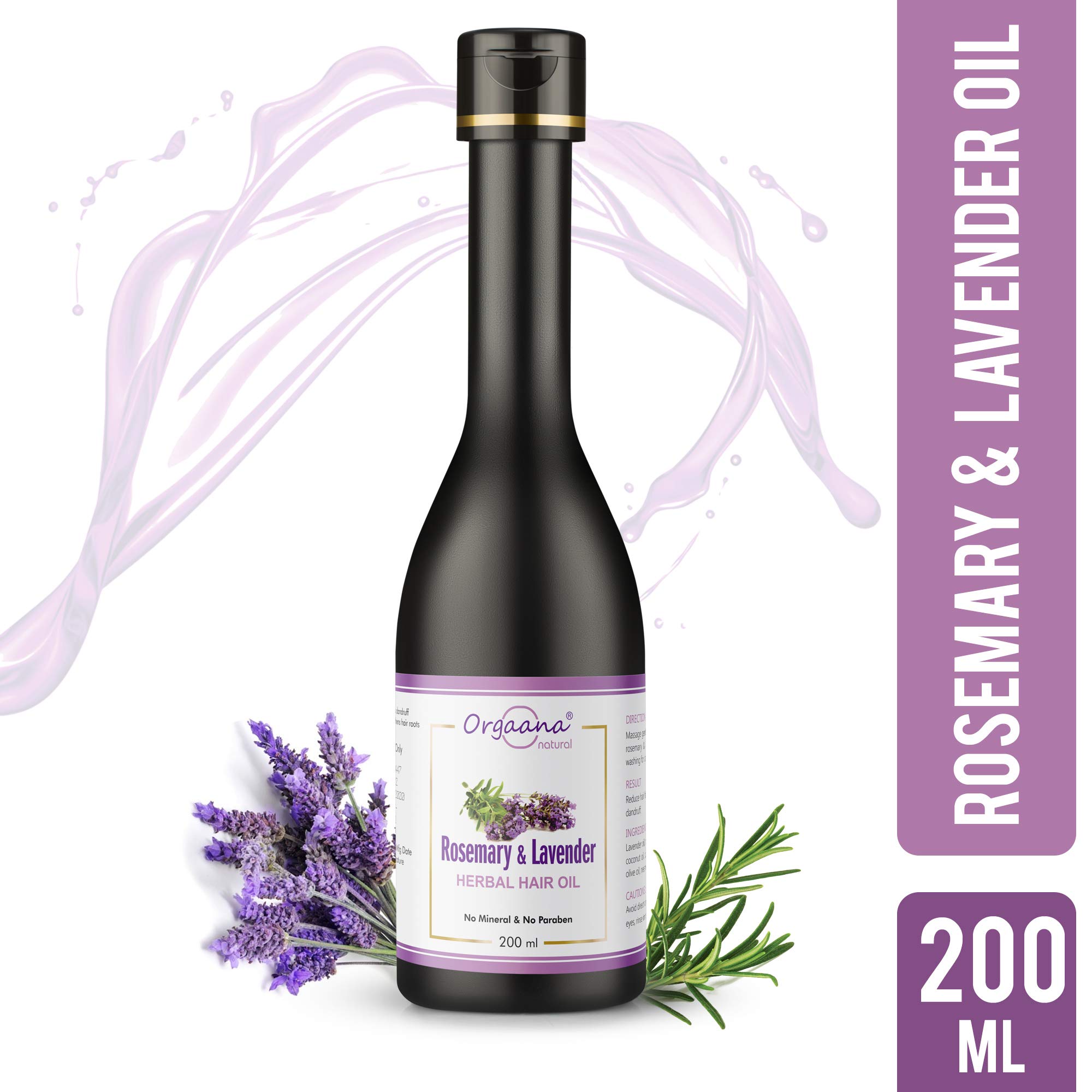 Orgaana Natural Rosemary & Lavender Herbal Hair Oil (200ml) - Promotes Hair Growth, Reduces Dandruff & Adds Shine - Perfect for Dry, Damaged Hair & Scalp Care - Daily Use for Healthy, Stronger Hair