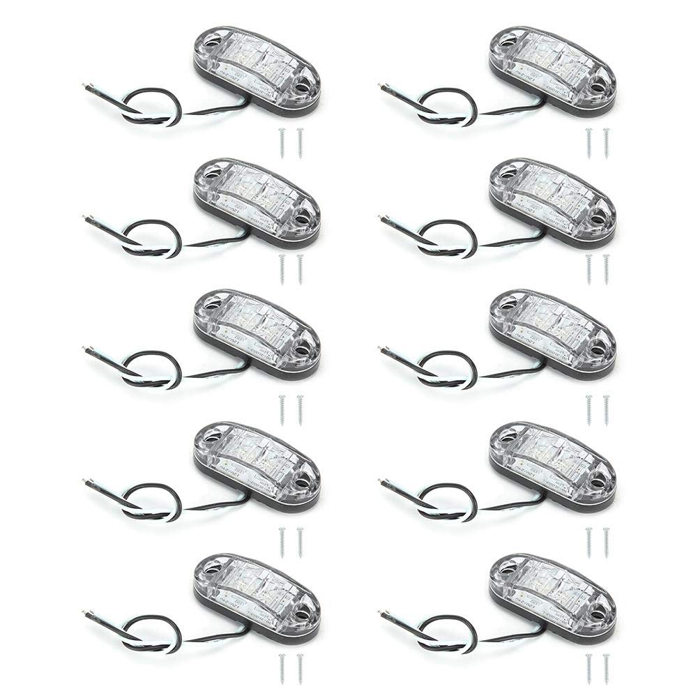 Gorgeri 10pcs 2-LED White Side Light Turn Signal Lamp 10-30V Waterproof LED Marker Lights for Truck Tail Lights - Perfect for Semi Trailers, RVs & Commercial Vehicles Night Visibility