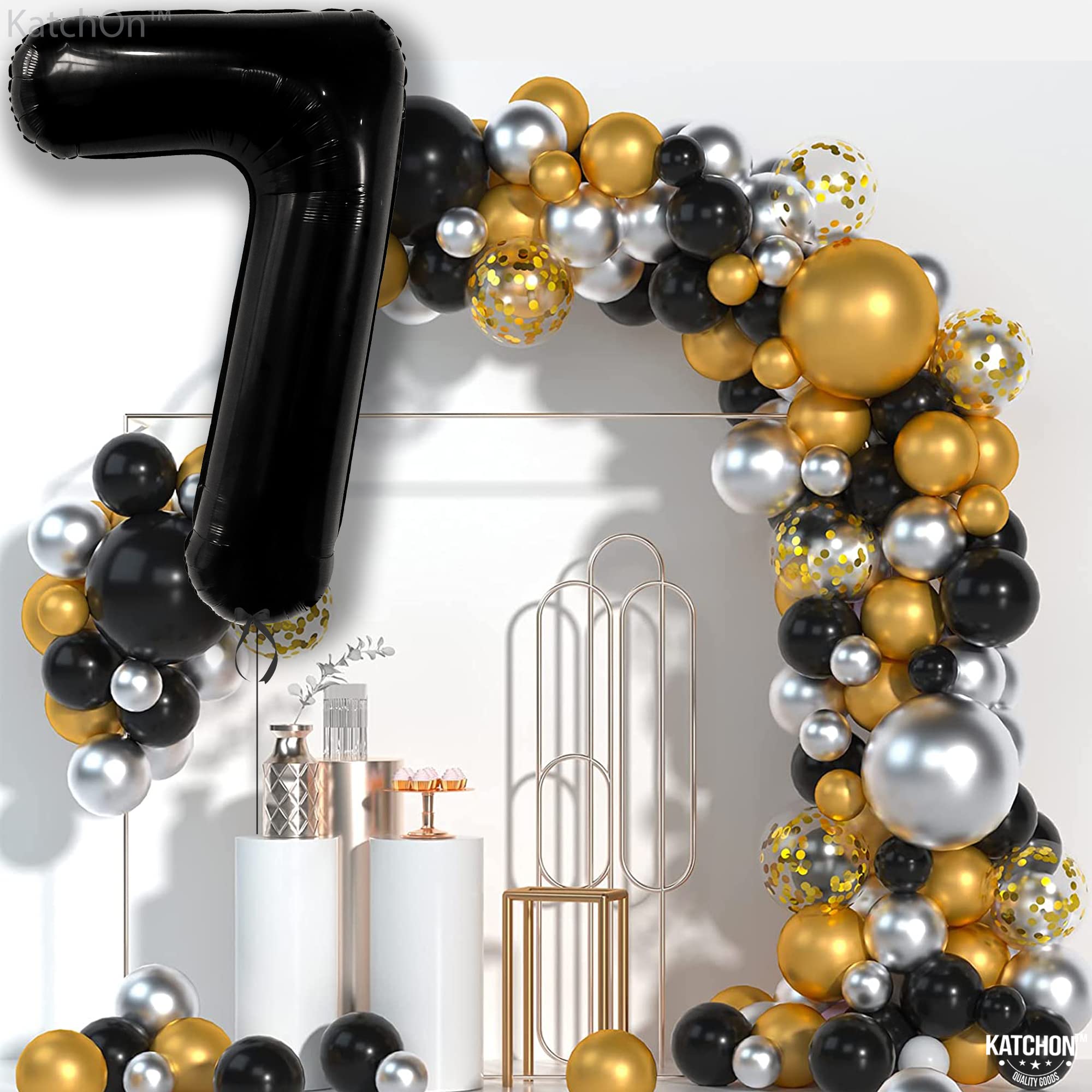 KatchOn 40 Inch Giant Number 7 Balloon - Black Birthday Party Decor for 7 Year Old Boys & Girls - Perfect for Birthday Celebrations, Photo Backdrops & Party Decorations