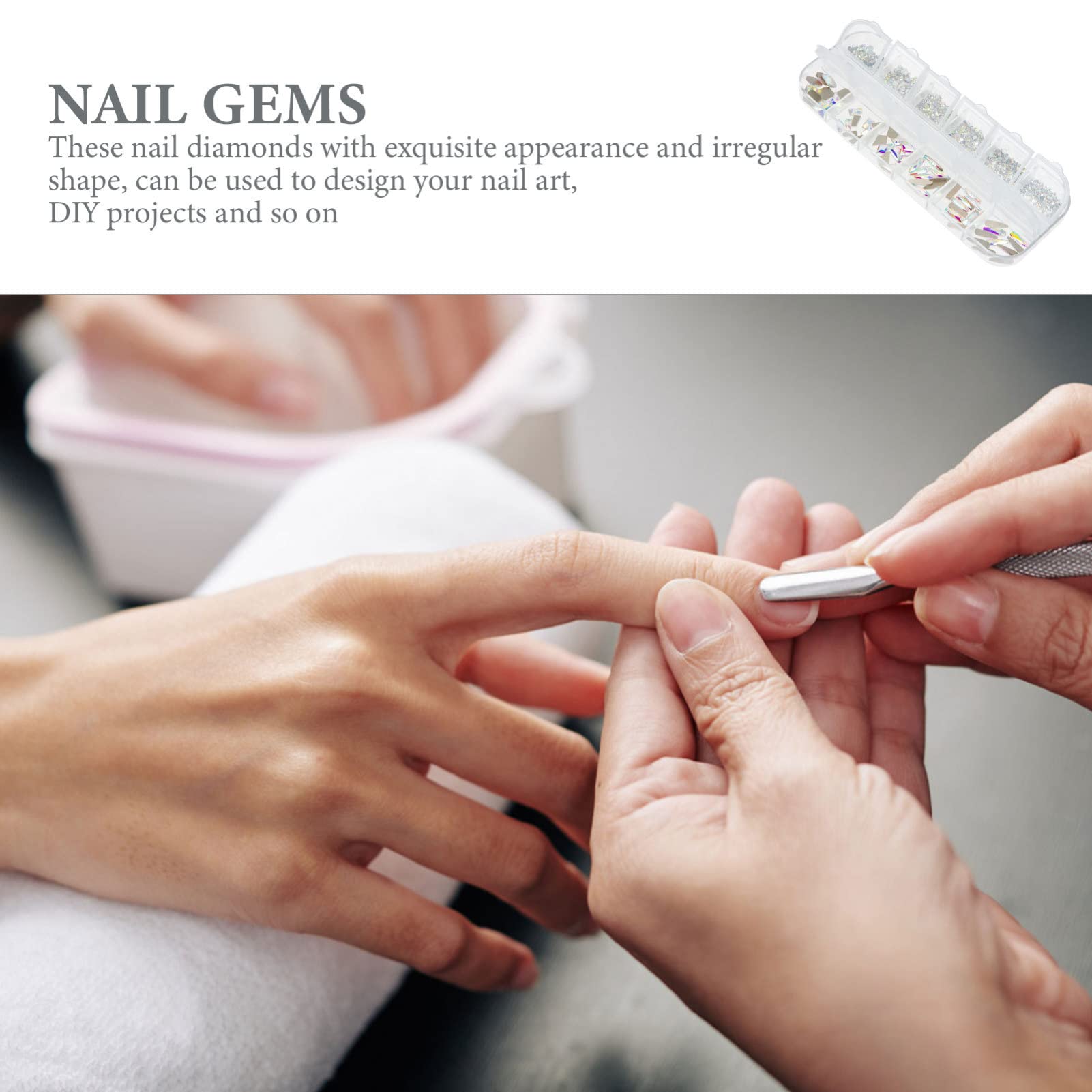 Lurrose 1 Box Nail Drill Gems - Glitter Rhinestones for Nails, Nail Art Studs & Craft Diamonds | Includes Craft Tweezers & Flash Glass | Perfect for DIY Nail Art, Manicures, Pedicures & Crafting Projects