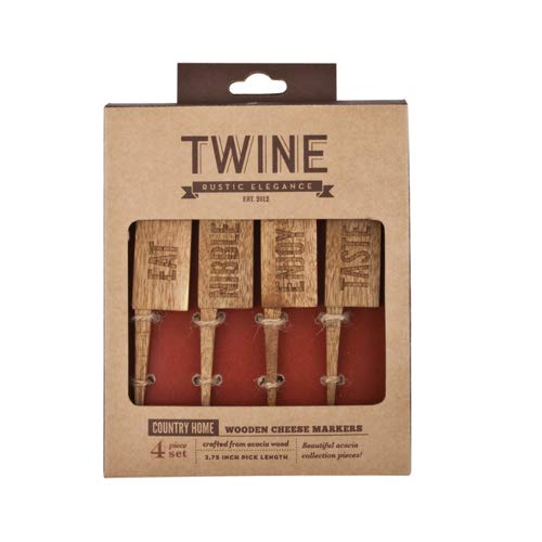 Twine Acacia Wood Cheese Markers for Charcuterie Boards - Rustic Country Home Cheese Serving Set for Wine & Cheese Parties, Weddings, and Entertaining